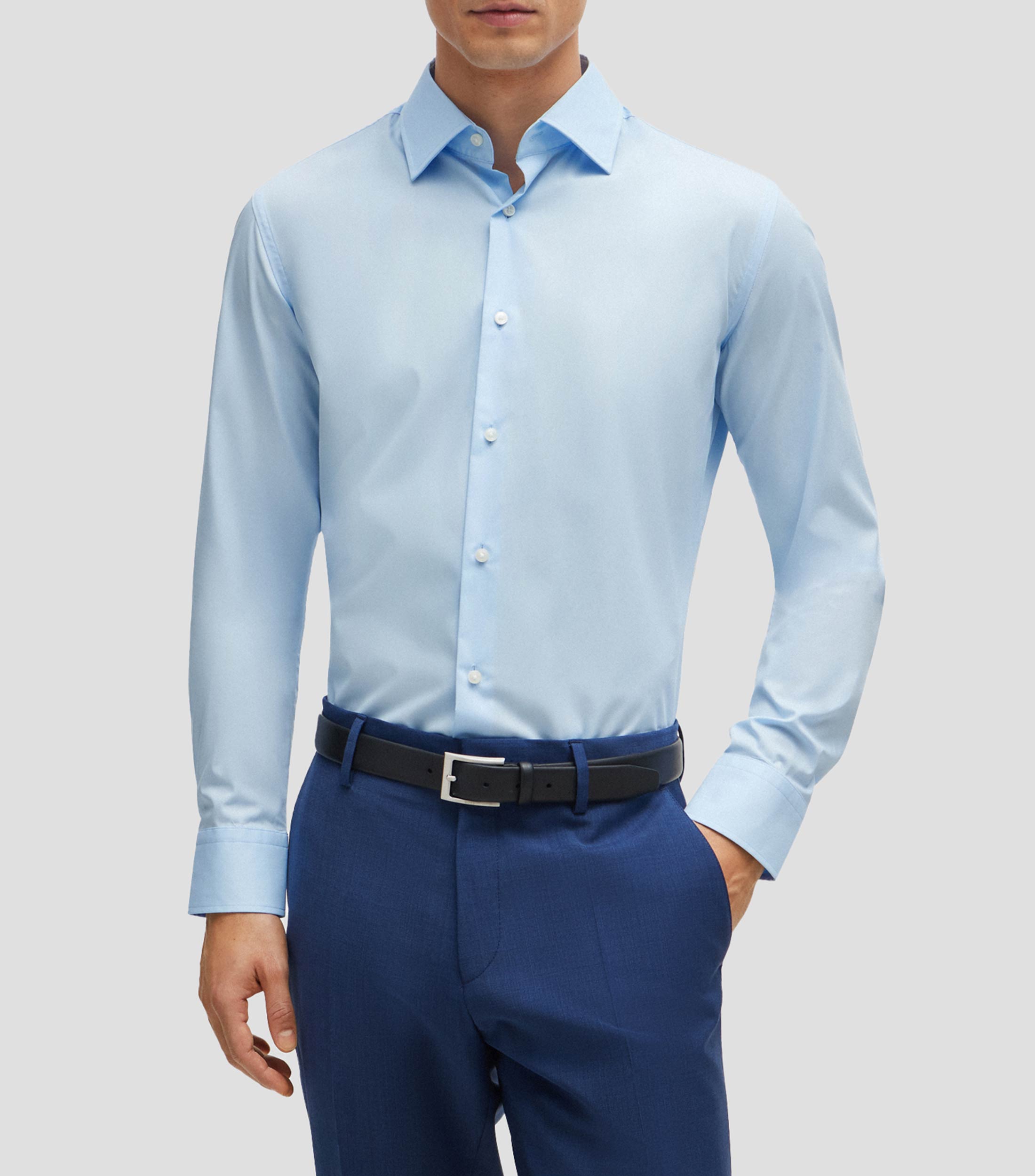 Camisa slim fit en popelín de algodón elástico de planchado fácil Hombre