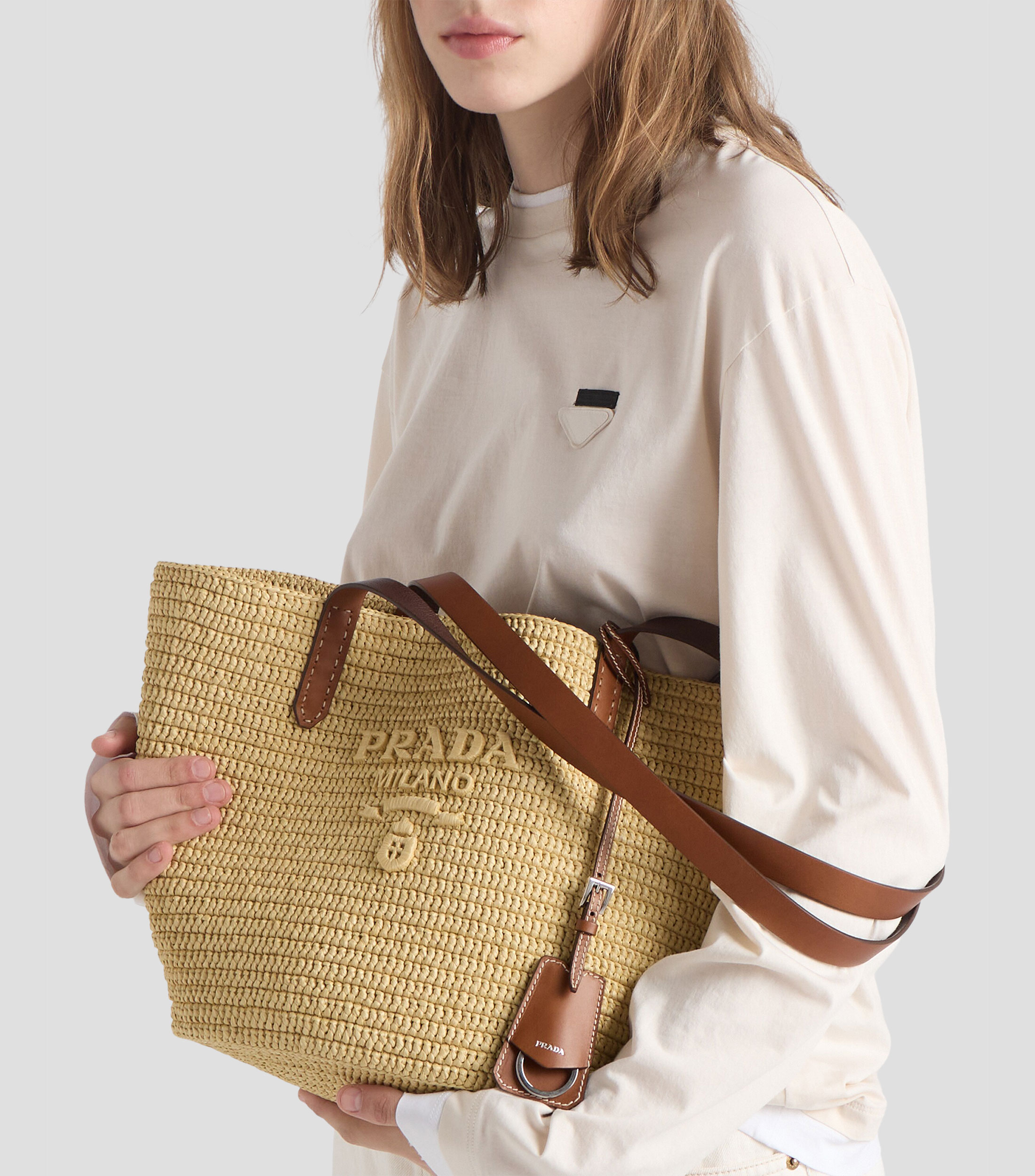 Bolsa Tote Beige con Correas de Piel, Mujer