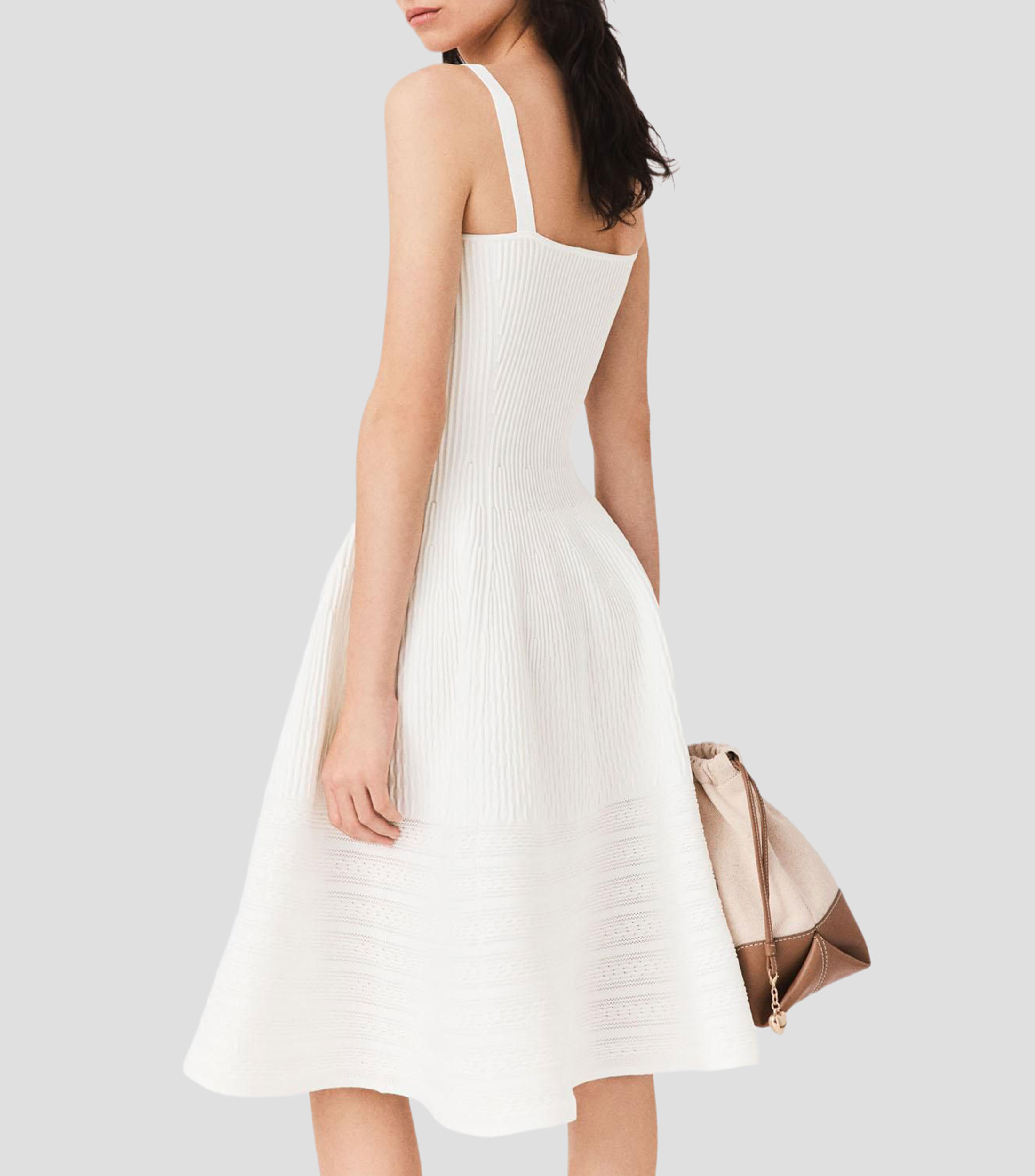 Vestido midi liso con detalle decorativo Mujer
