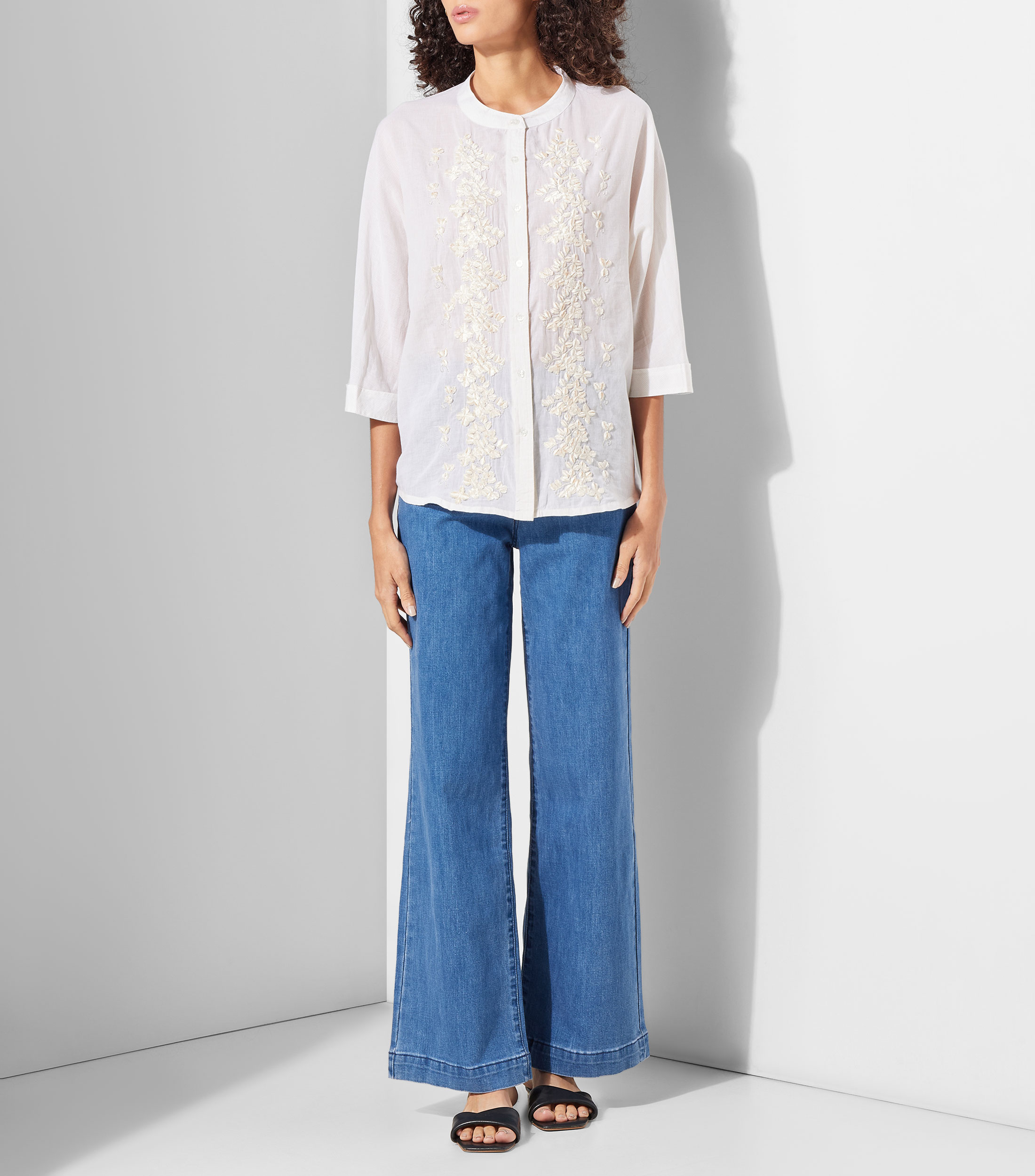 Camisa fantasía cuello mao manga 3/4 Mujer