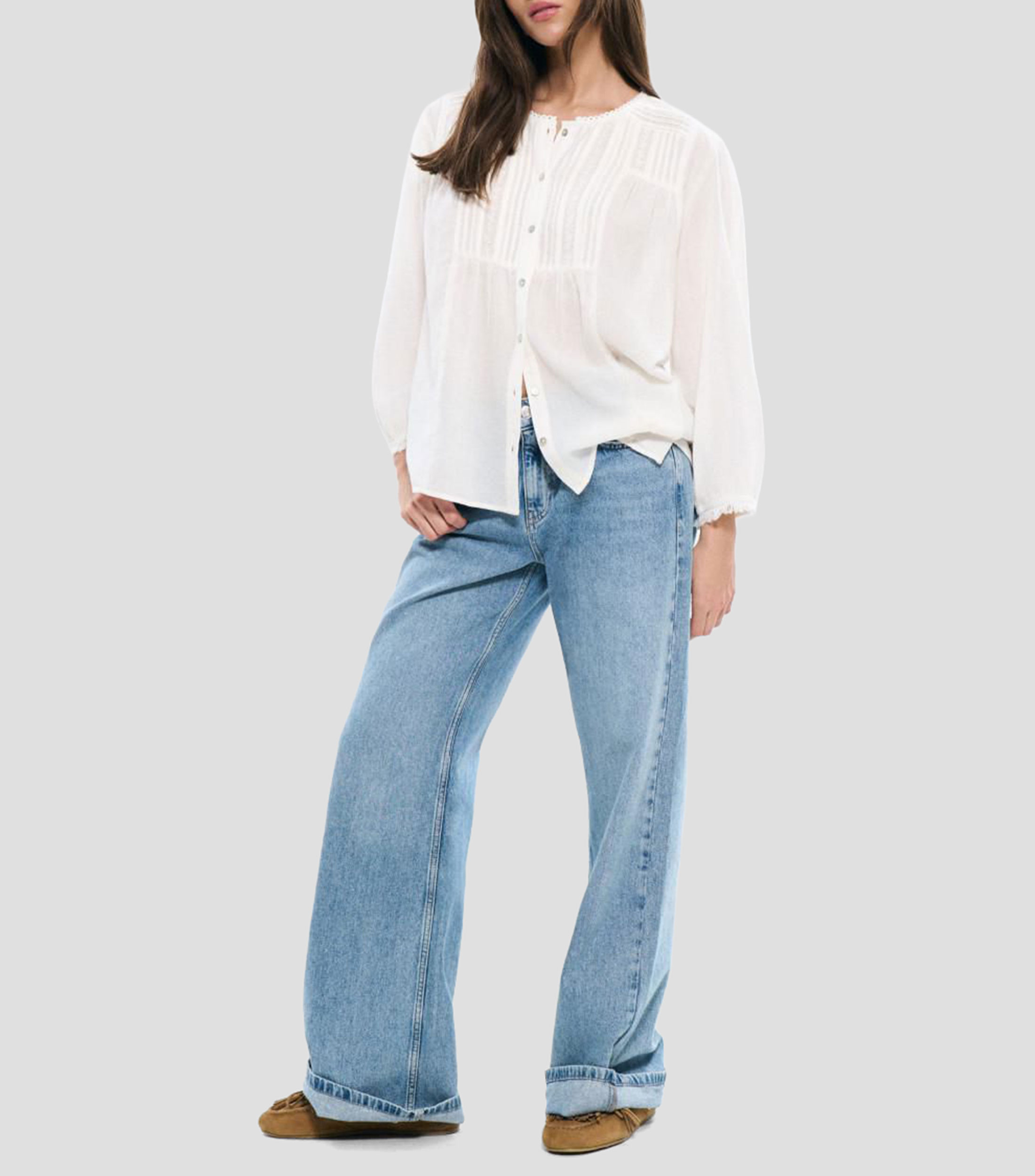 Blusa lisa con manga 7/8 Mujer