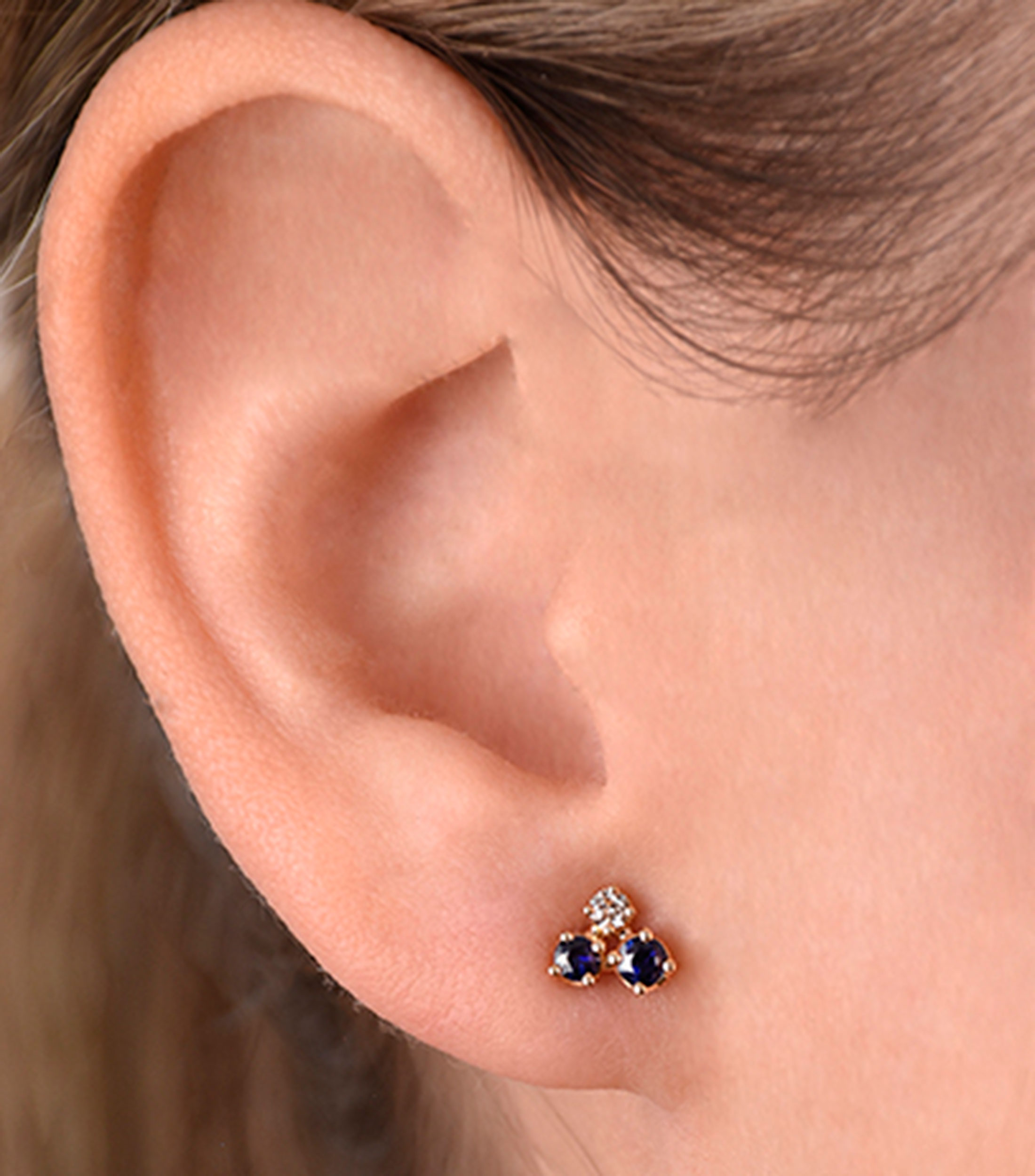 Broqueles en oro amarillo 14 kilates con diamantes y zafiros Mujer