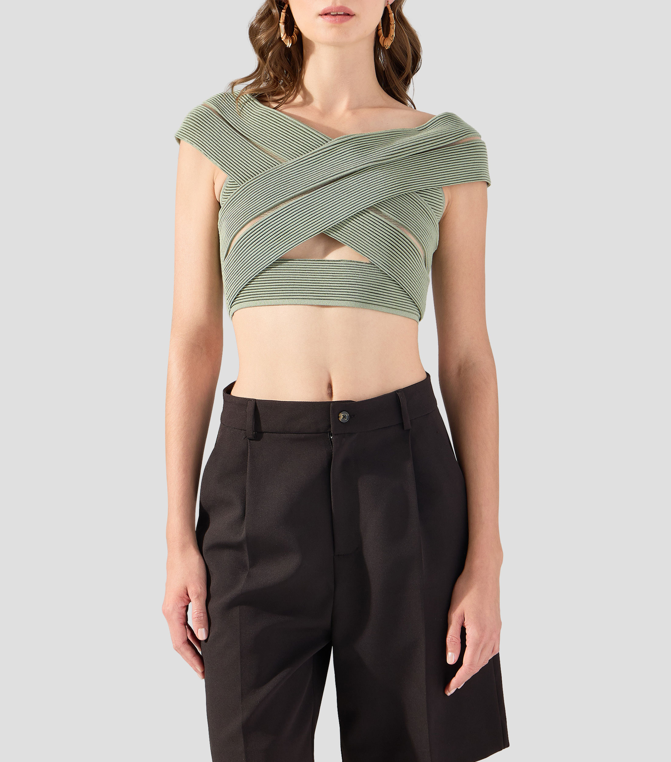 Top liso con detalle a canalé Mujer