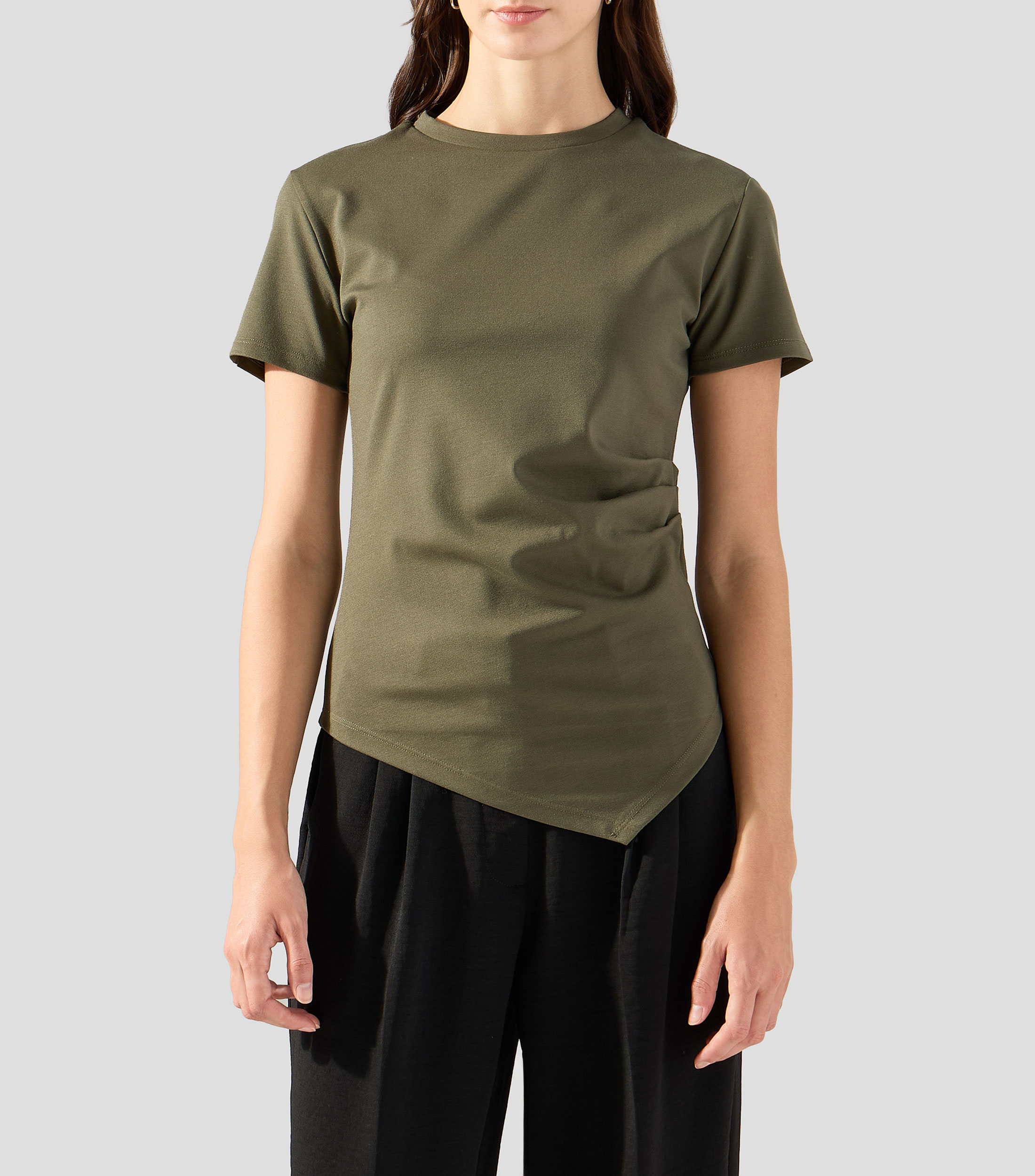 Playera cuello redondo manga corta lisa Mujer
