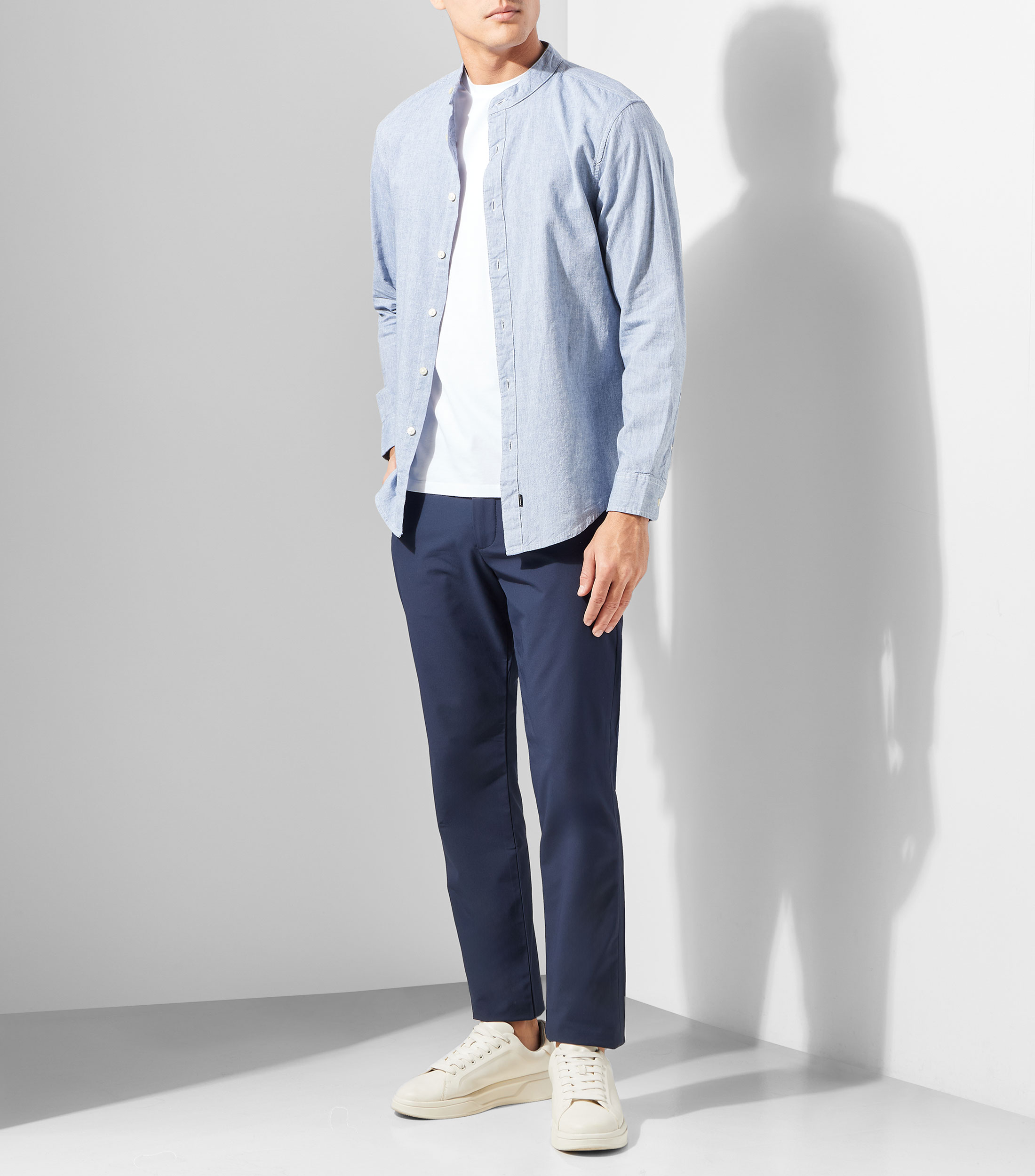 Camisa jaspeada cuello mao manga larga Hombre