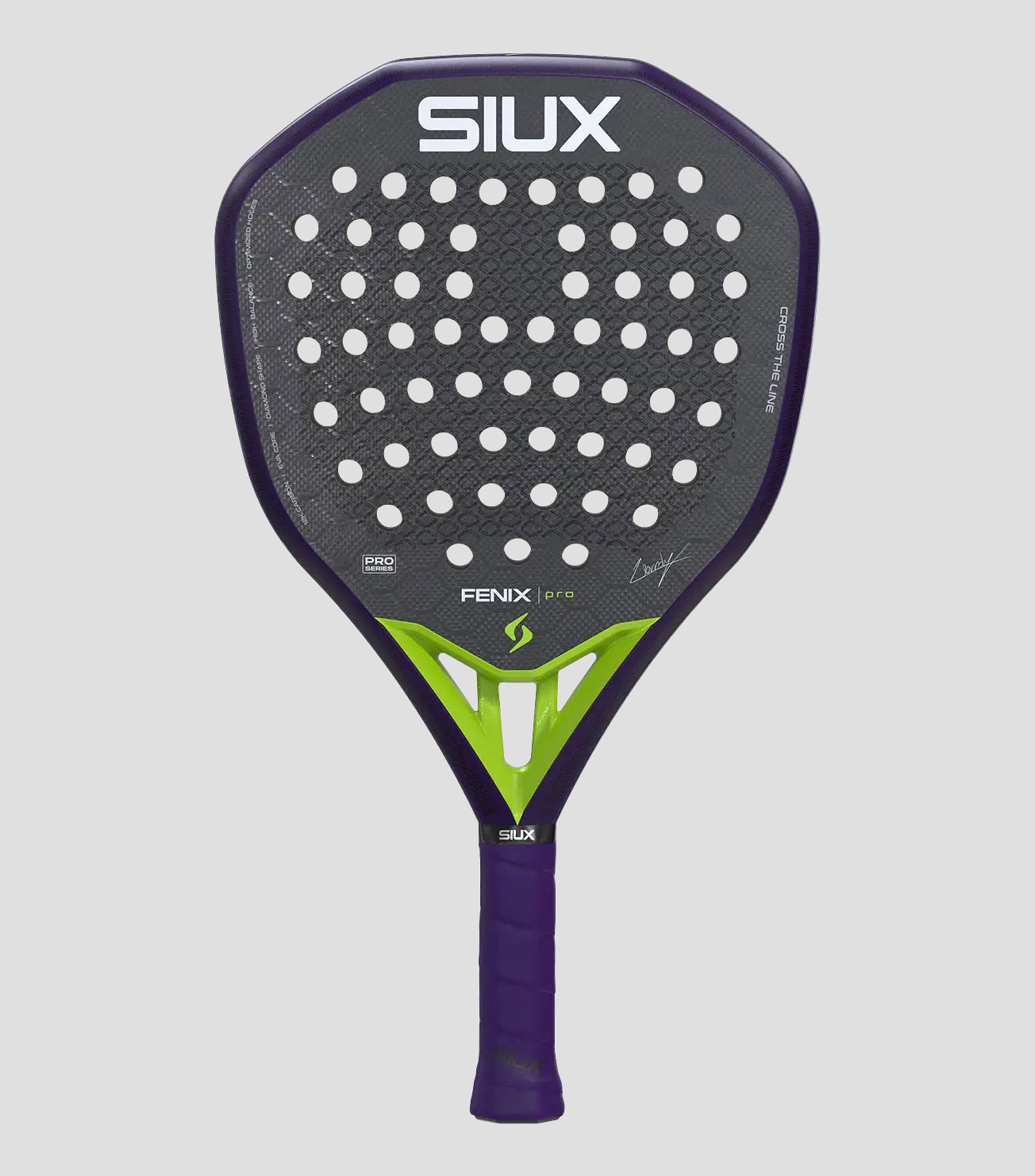 Pala FENIX PRO para pádel morado y amarillo fosforescente