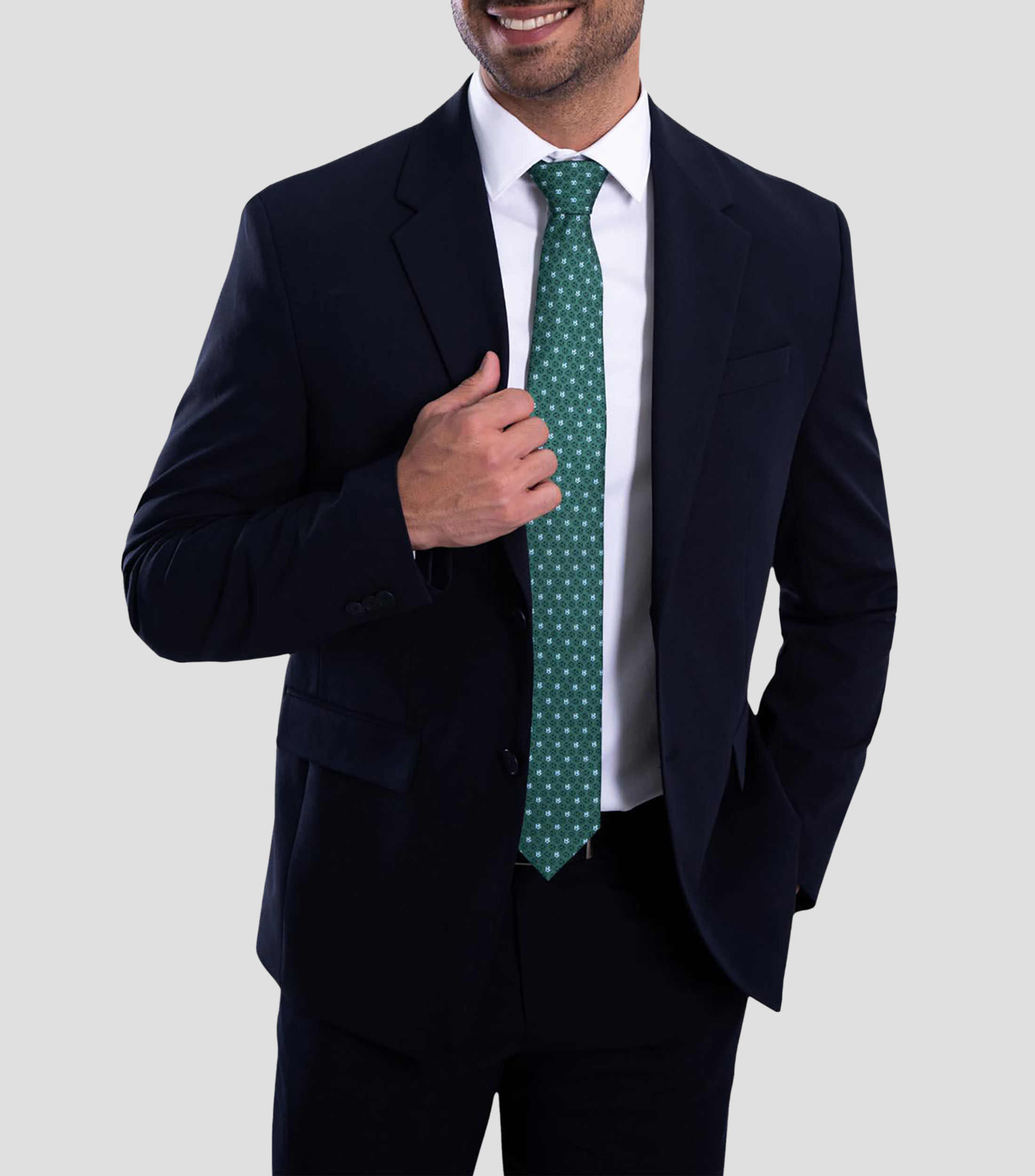 Corbata ancha de seda verde estampada