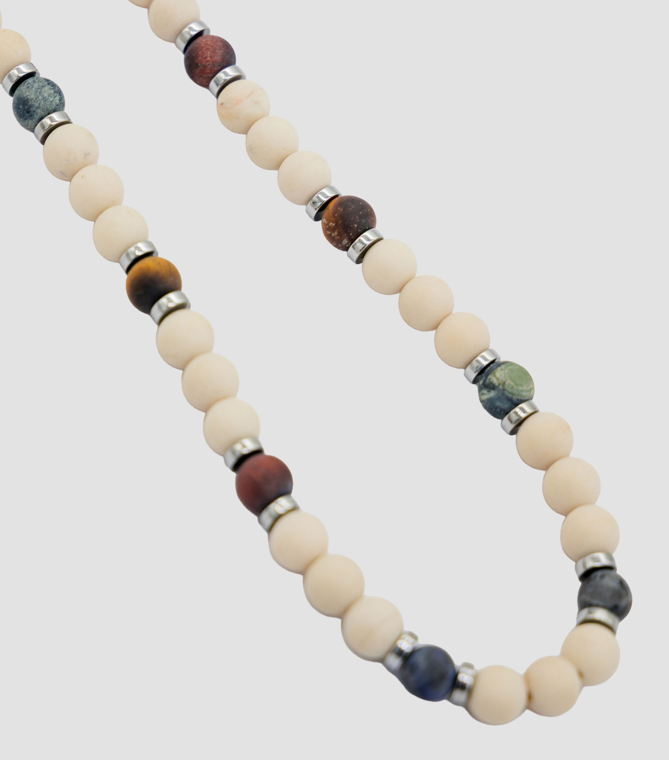 Collar con esferas y cuentas de piedras naturales en plata 925 Hombre