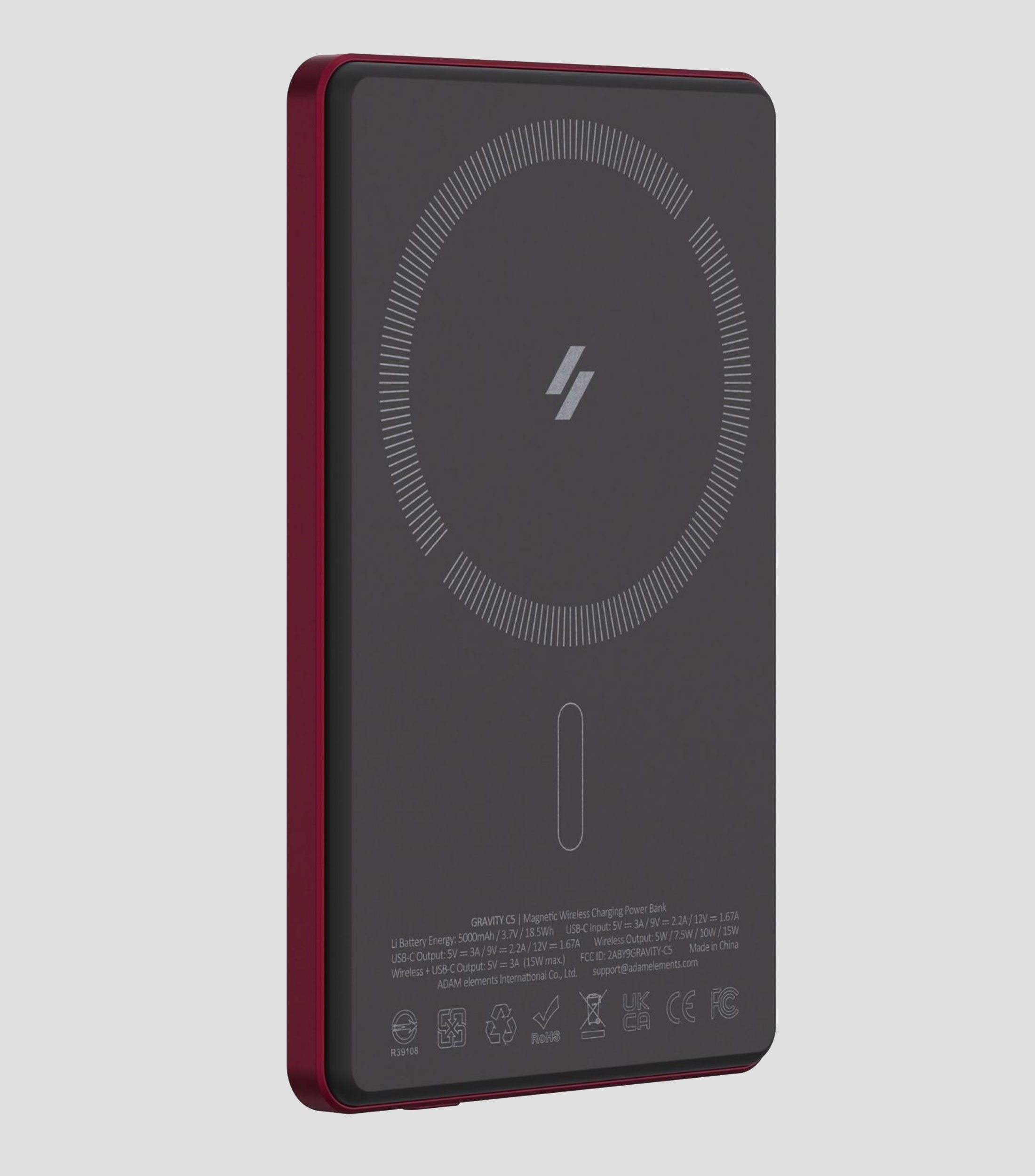 Bateria Portatil Magnetica GRAVITY C5 5,000 mAh Rojo