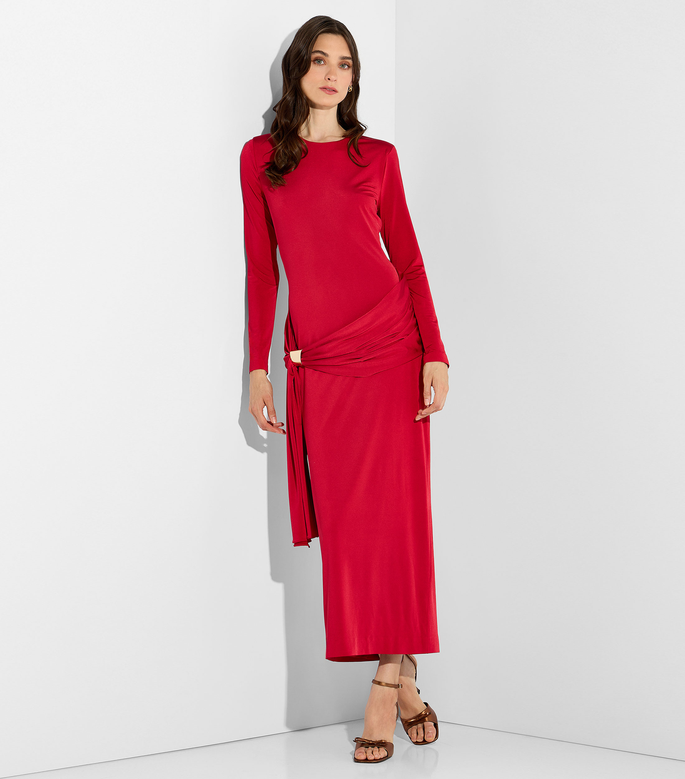 Vestido largo manga larga liso Mujer