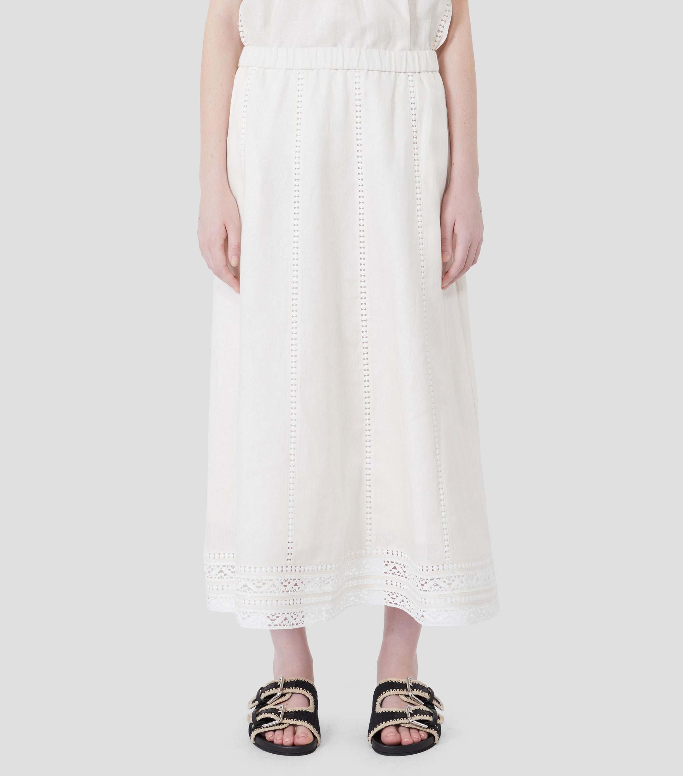 Falda midi acampanada lisa Mujer