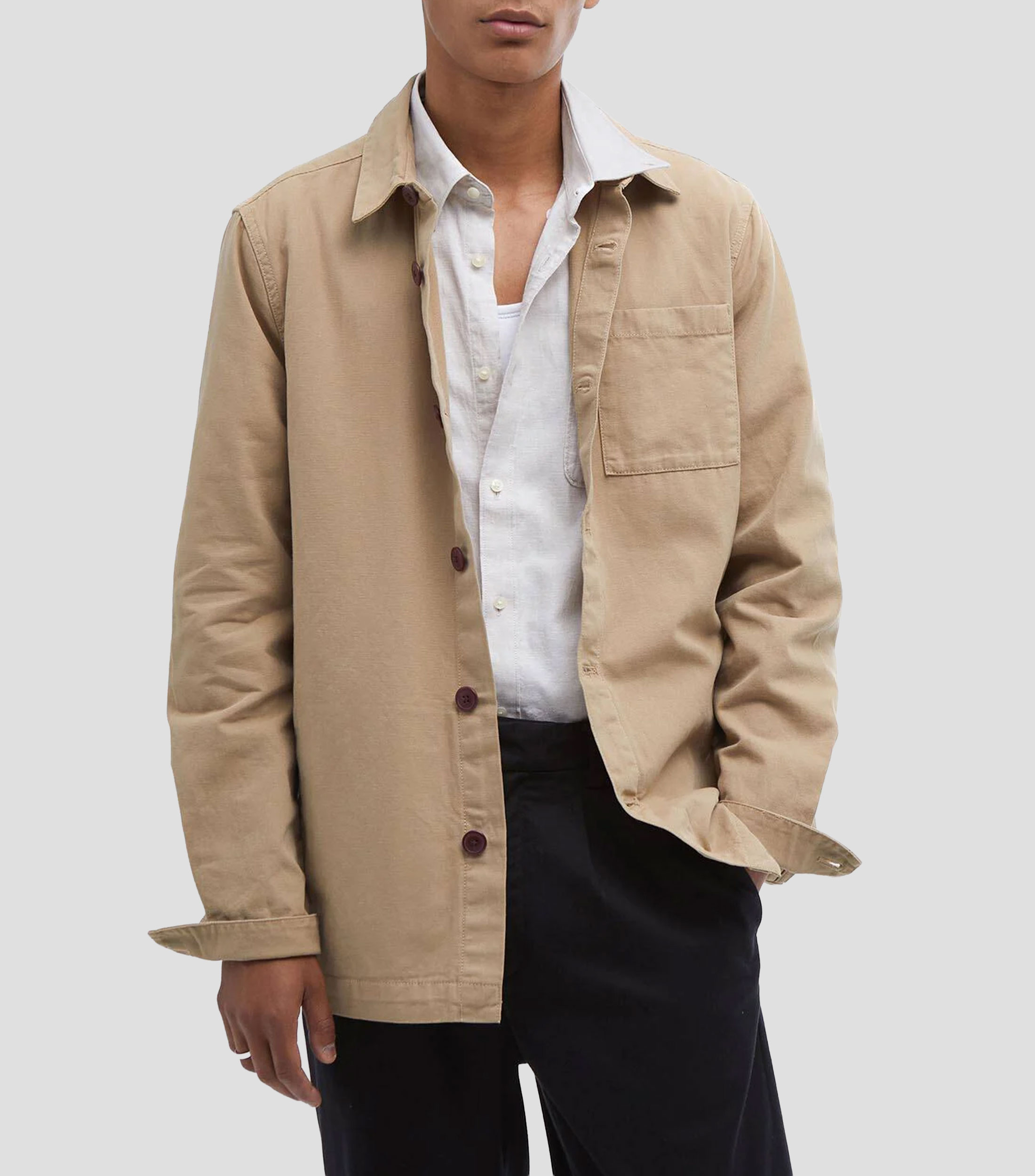 Sobrecamisa lisa manga larga Hombre