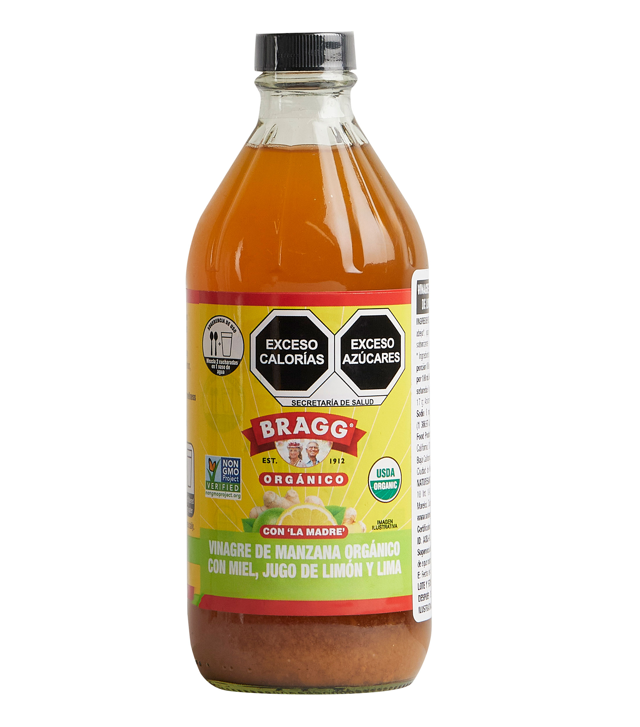Vinagre de manzana orgánico con miel, jugo de limón y lima, 473 ml