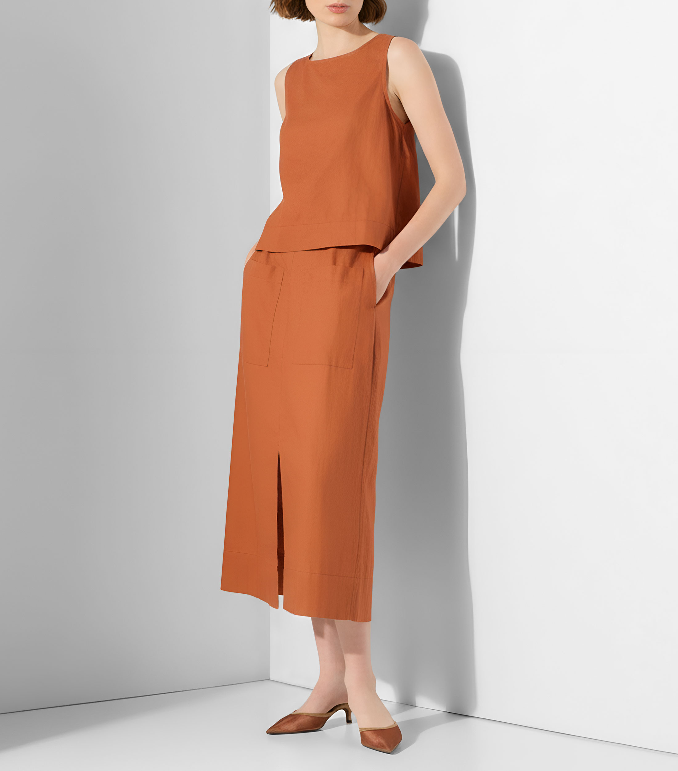 Falda midi de corte recto lisa Mujer