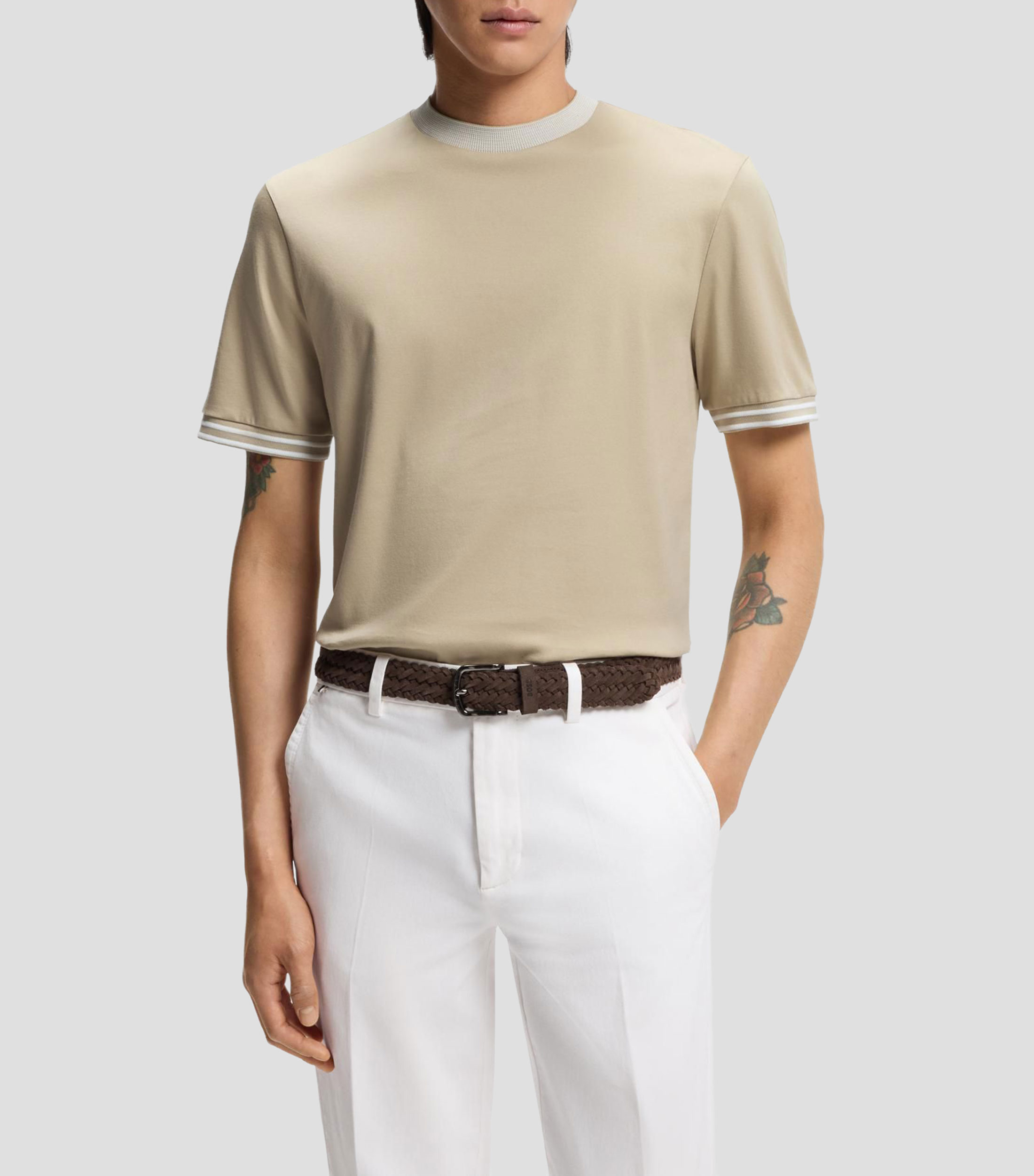 Playera slim de algodón mercerizado con detalles a contraste Hombre