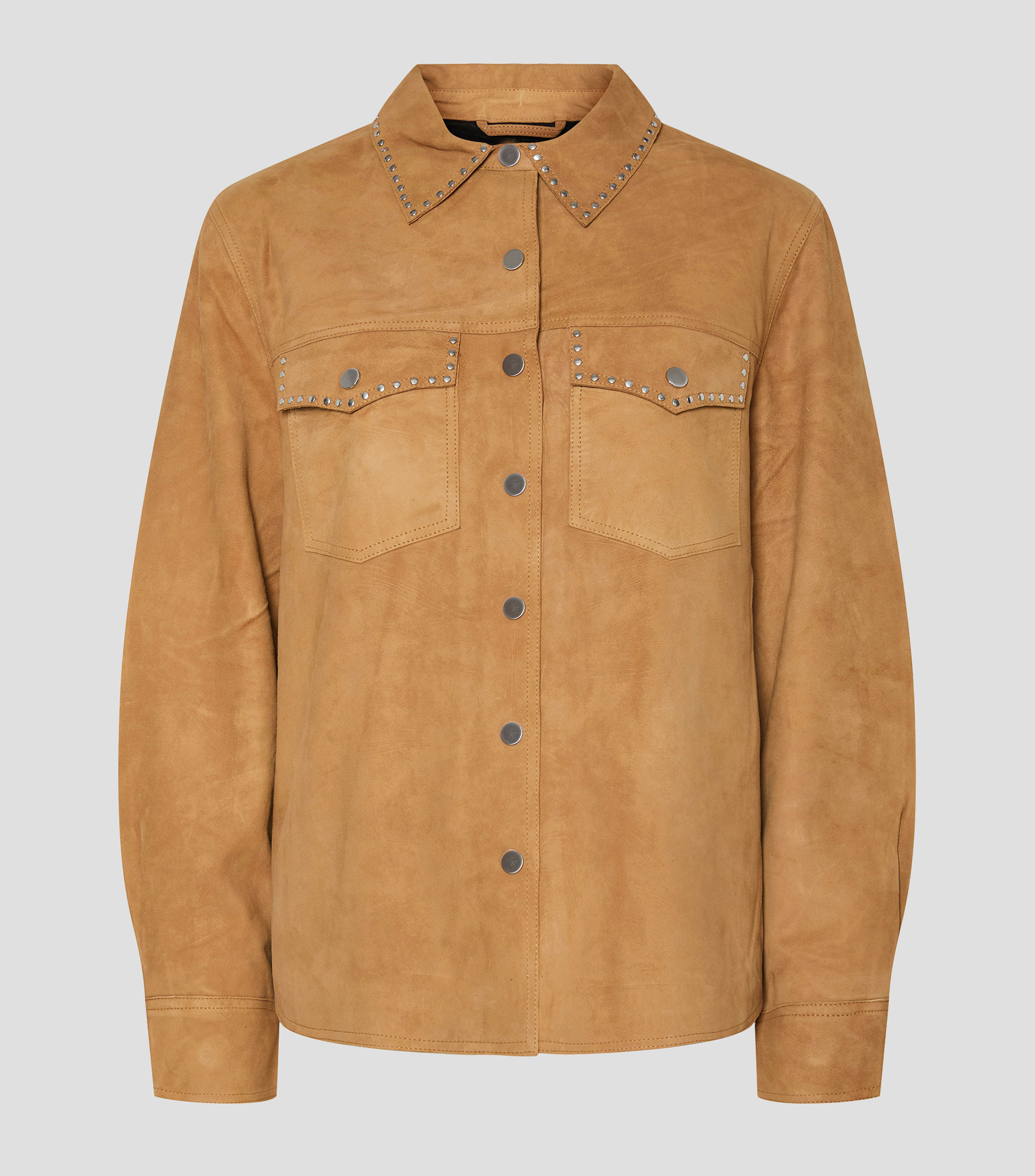 Camisa en piel de cabra sólida manga larga Mujer