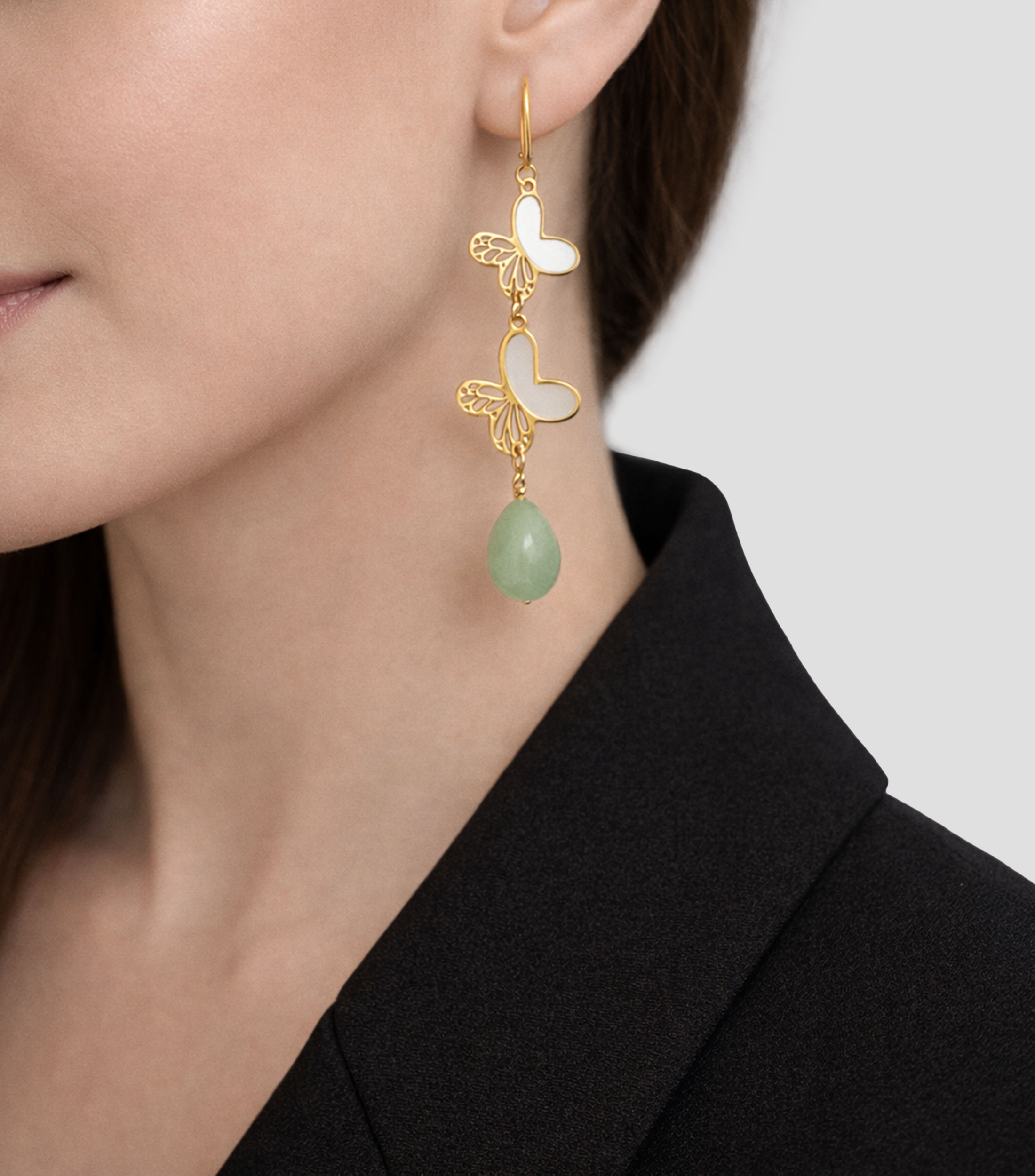 Aretes con mariposas monarcas con venturina Mujer