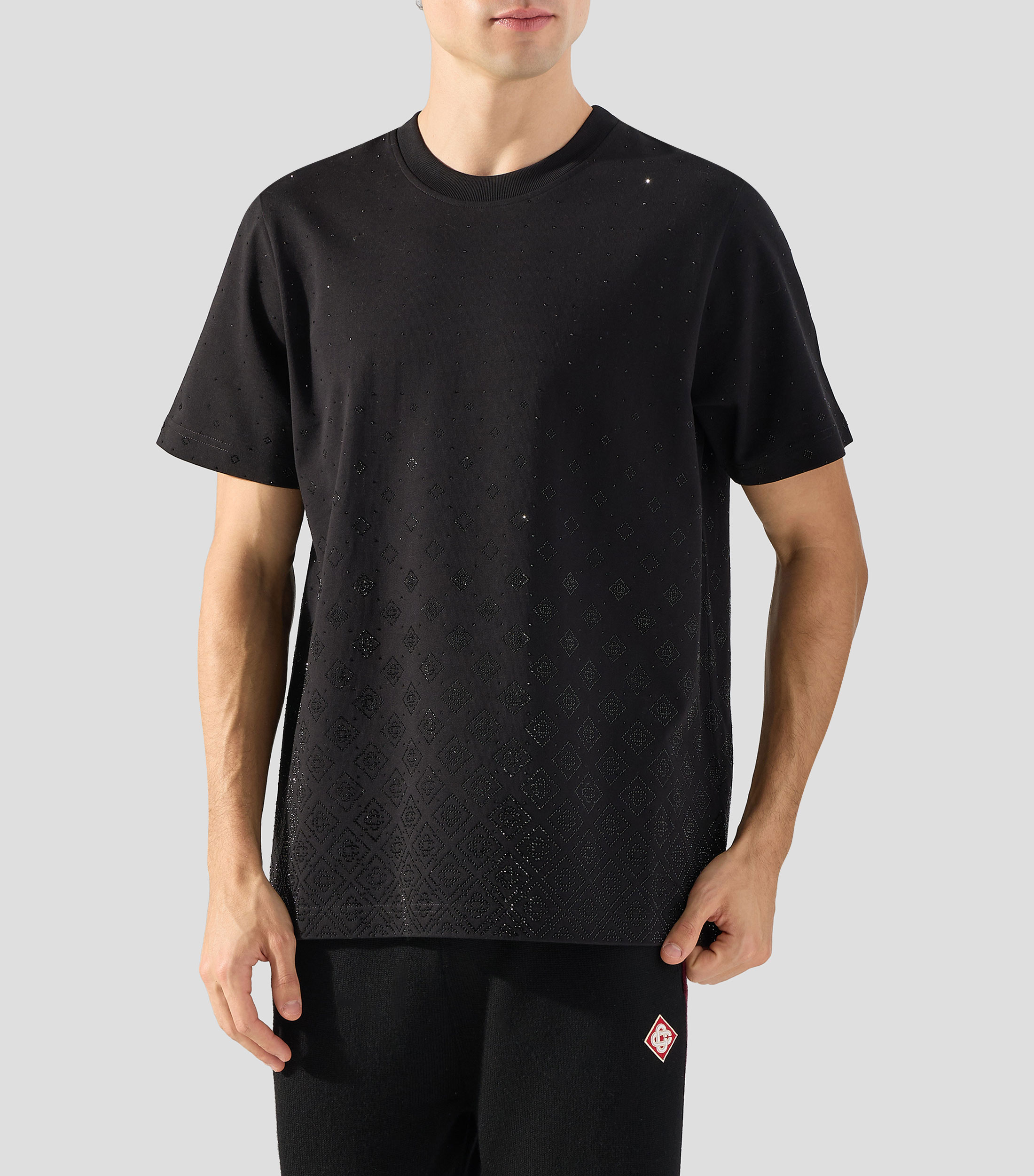 Playera de cuello redondo con manga corta y pedrería Hombre
