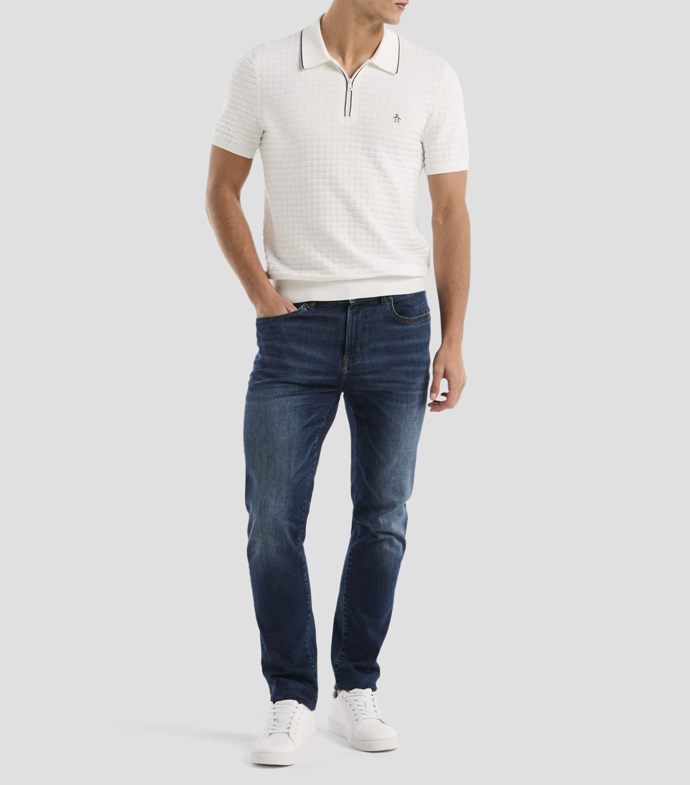Playera tipo Polo manga corta con microdiseños Hombre