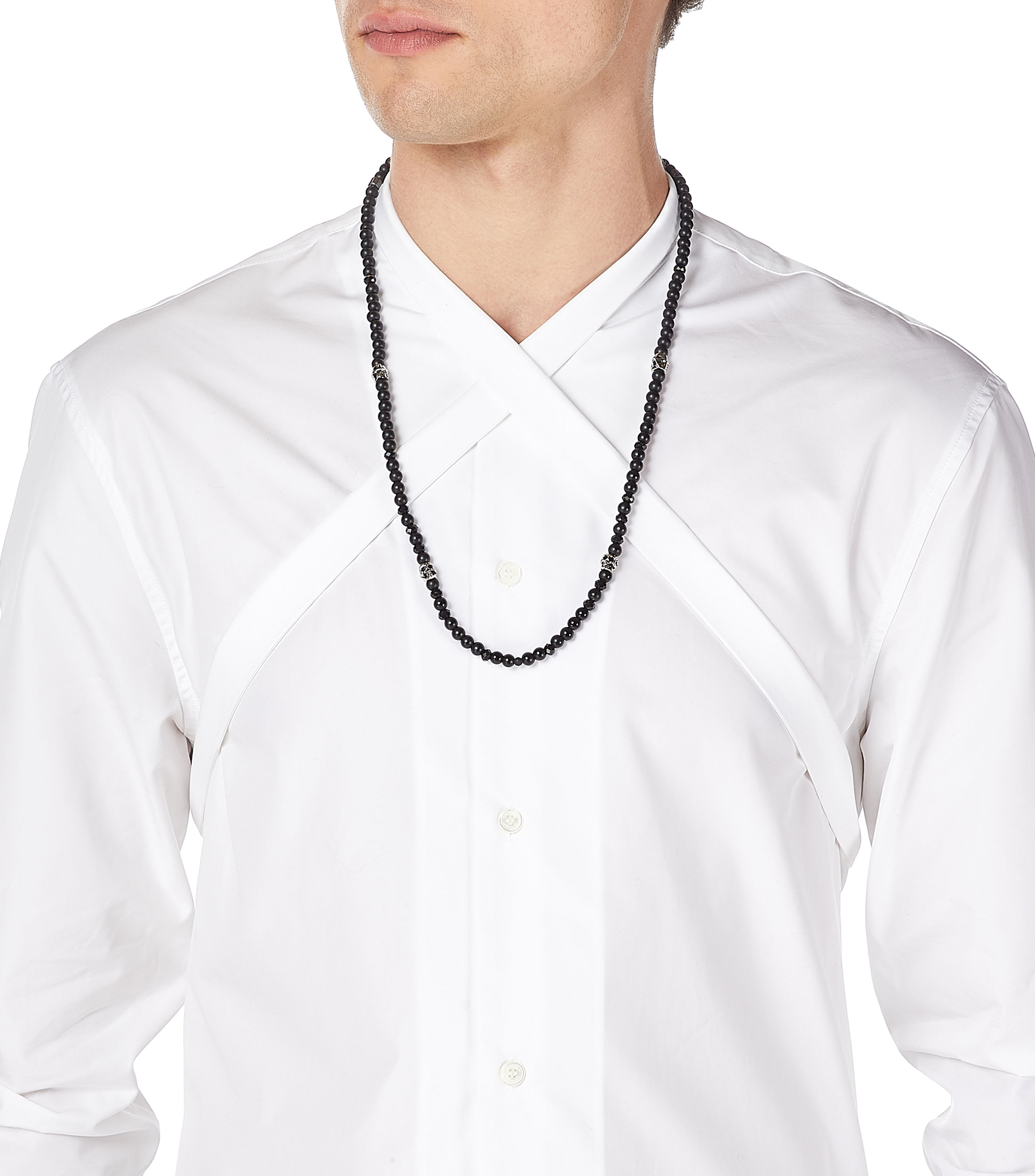 Collar en ónix de bolitas con calaveras Hombre