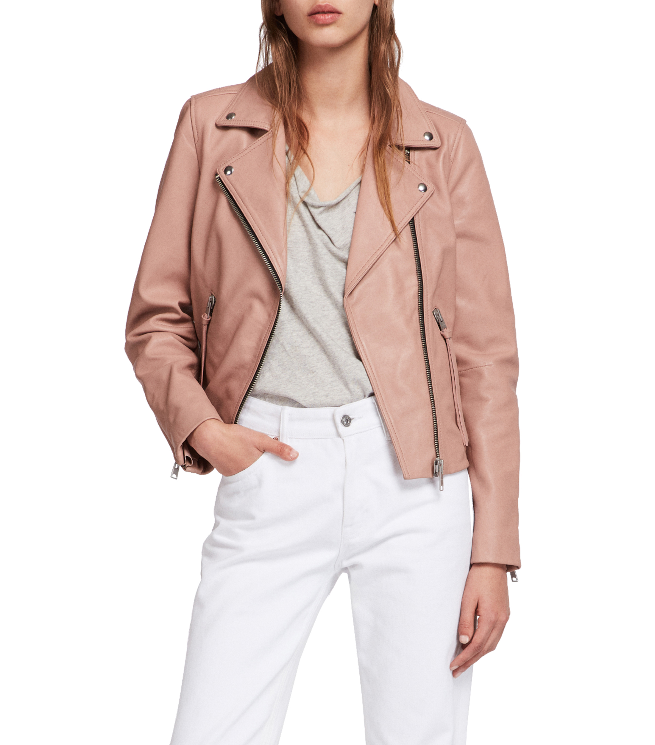 Chamarra de cuero rosa Clearance