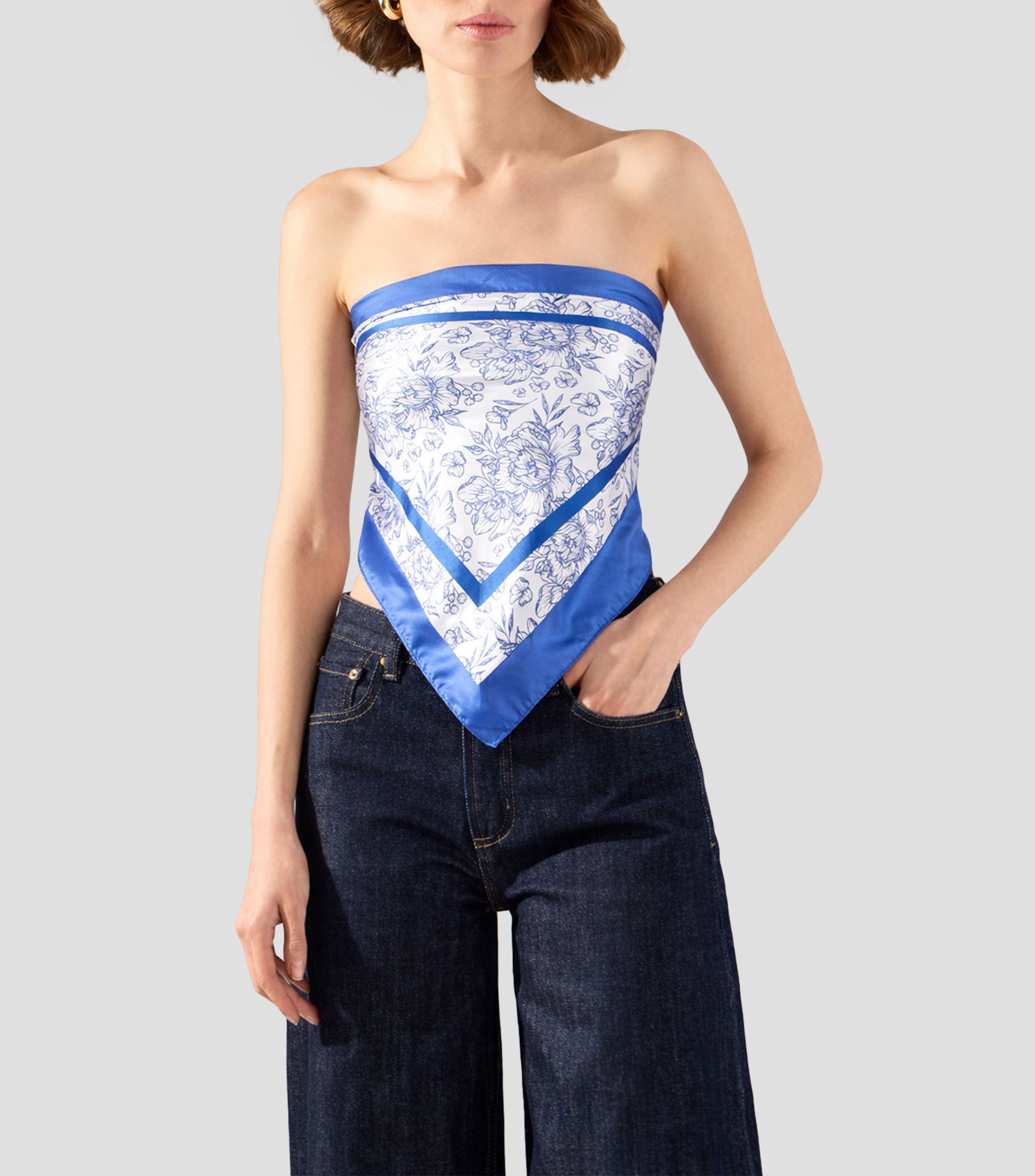 Mascada azul estampada Mujer