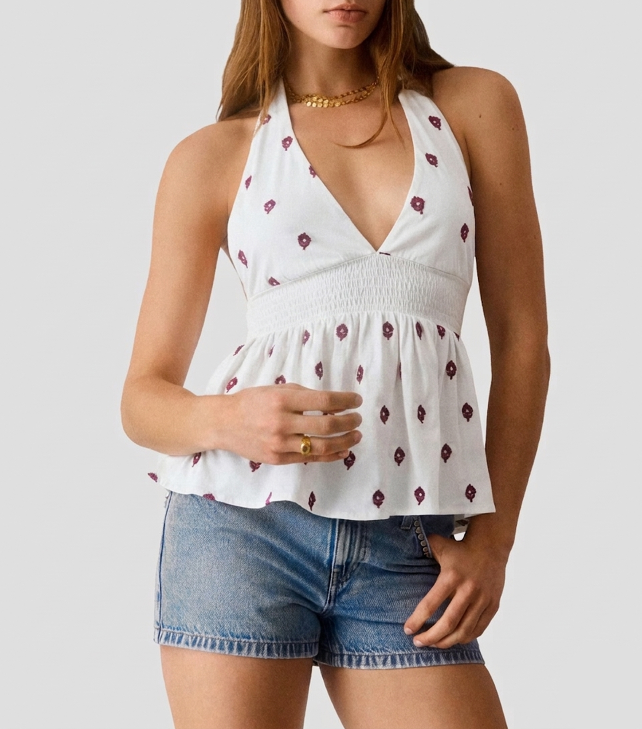 Blusa bordada sin mangas Mujer