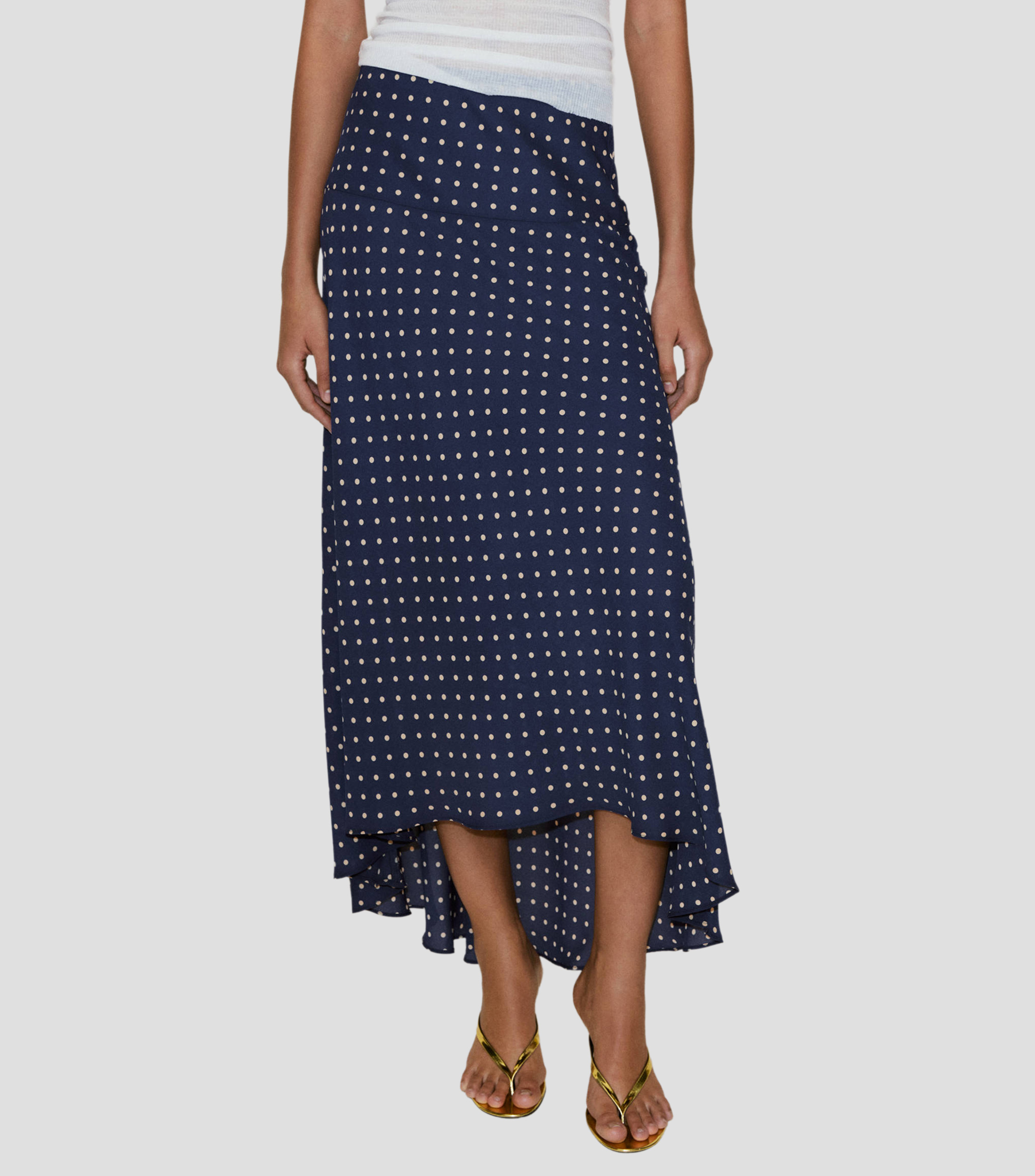 Falda midi de corte evasé polkadots Mujer