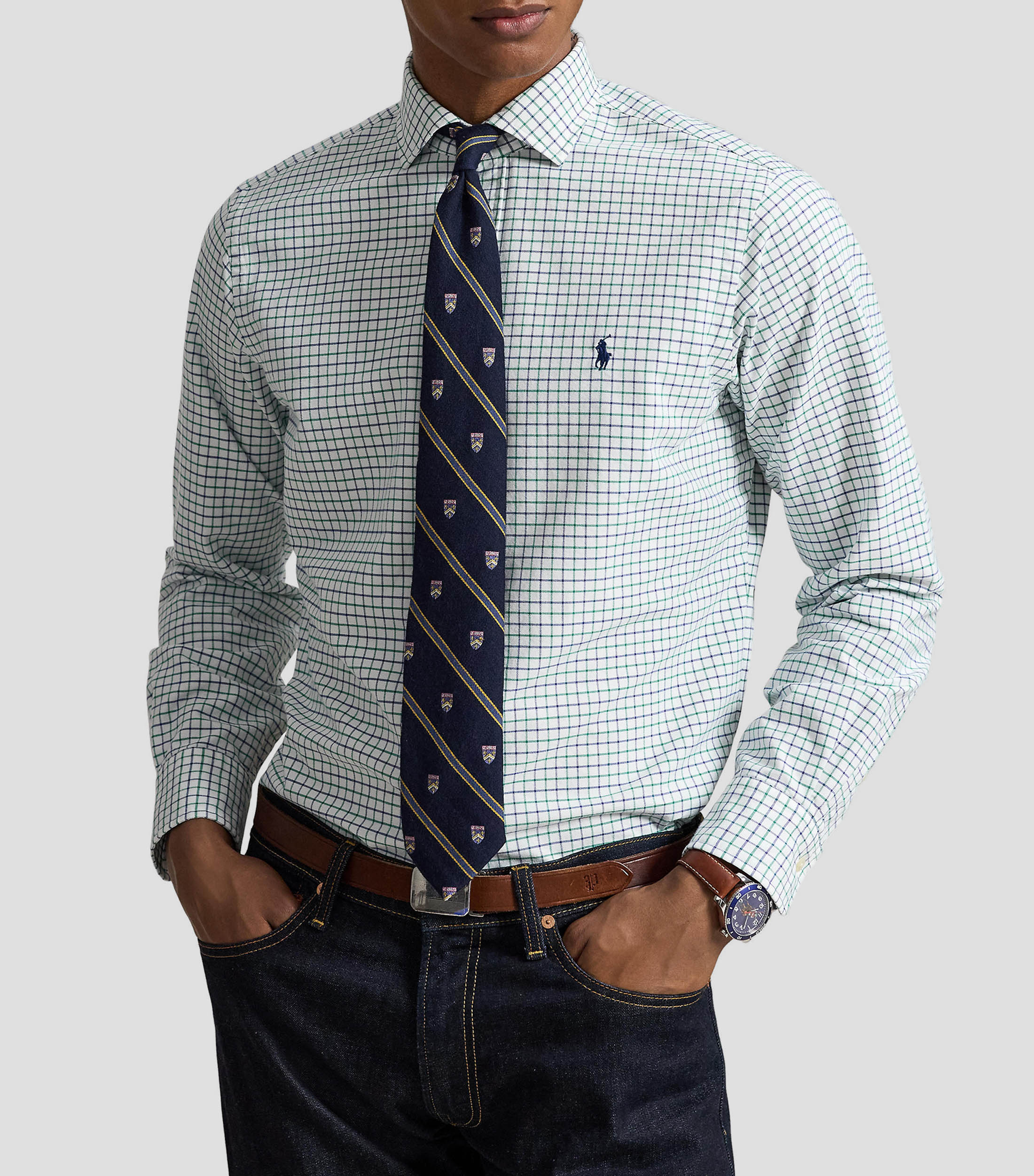 Camisa Oxford con cuadros manga larga Hombre