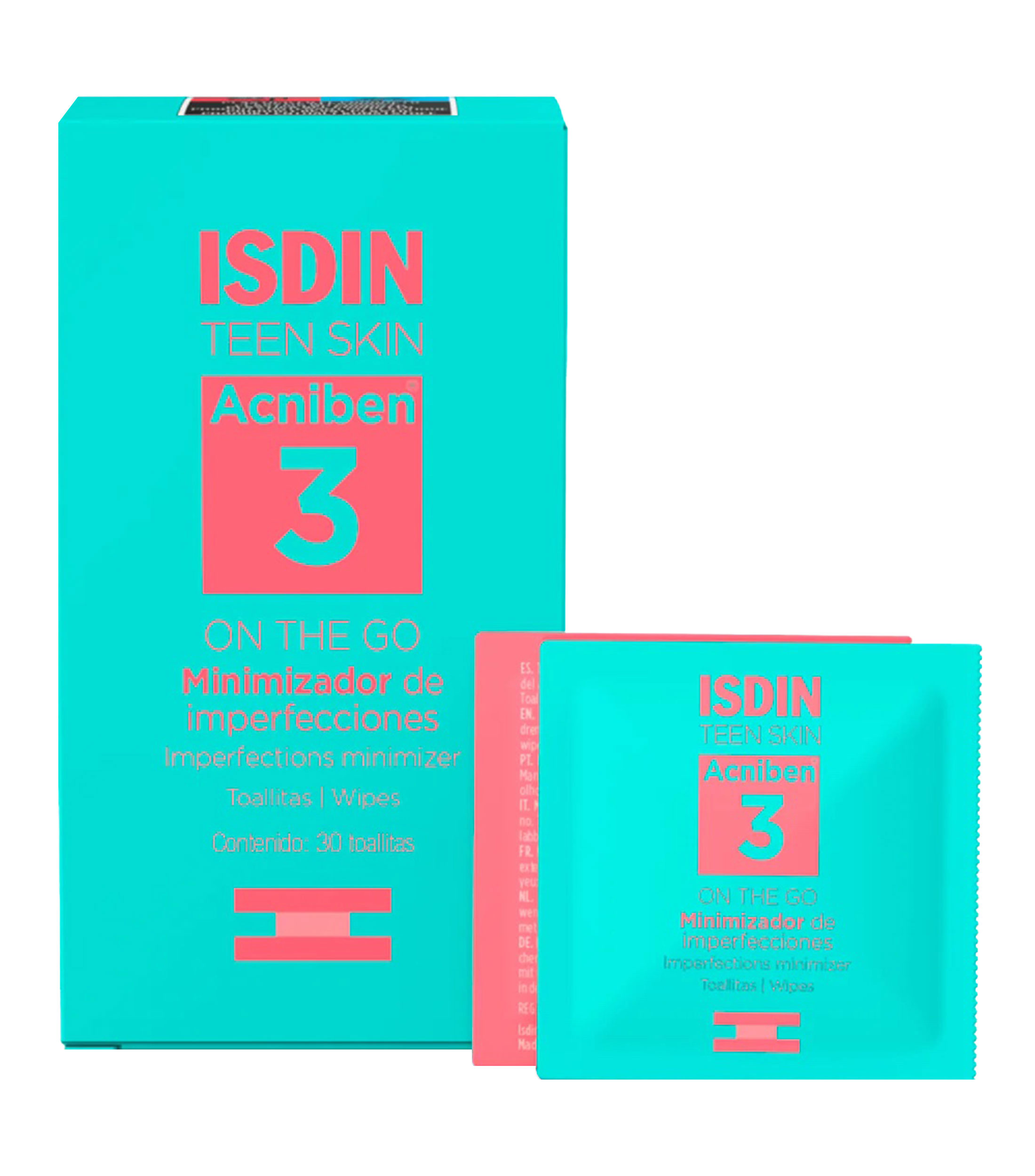 Acniben Toallitas On The Go Minimizador de Imperfecciones, 30 piezas