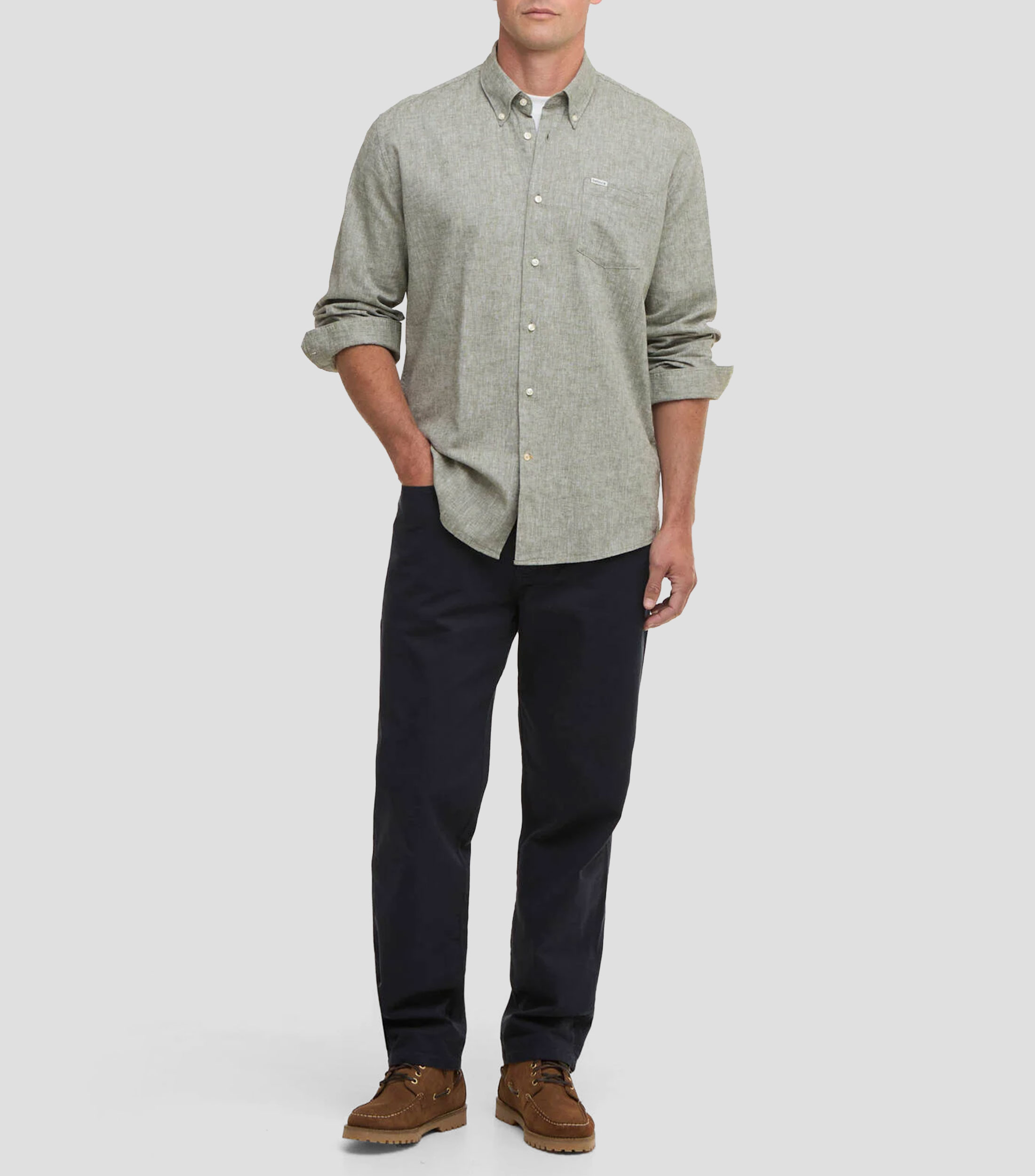 Camisa jaspeada manga larga Hombre
