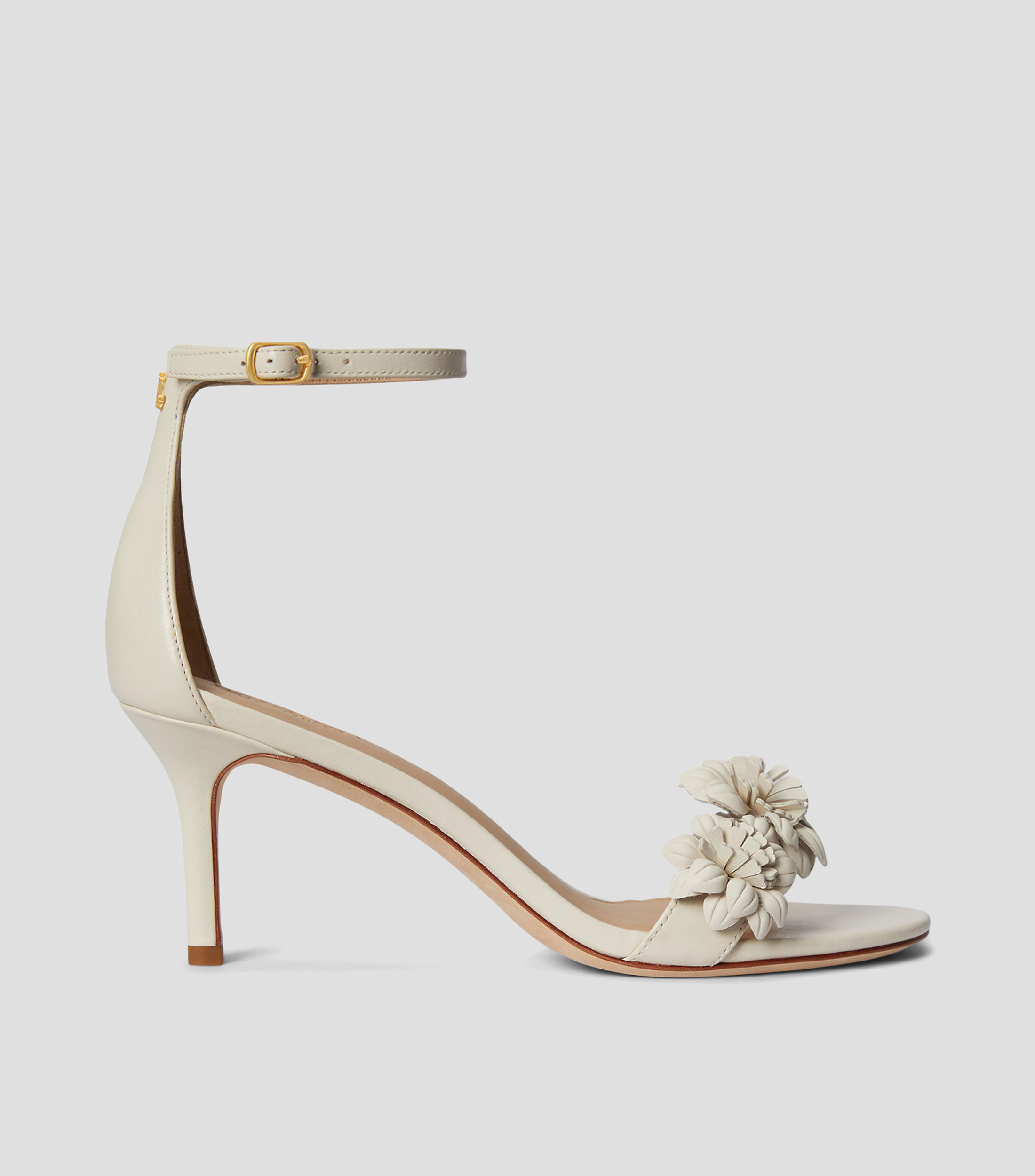 Sandalias de tacón medio con adorno floral de napa Allie Mujer