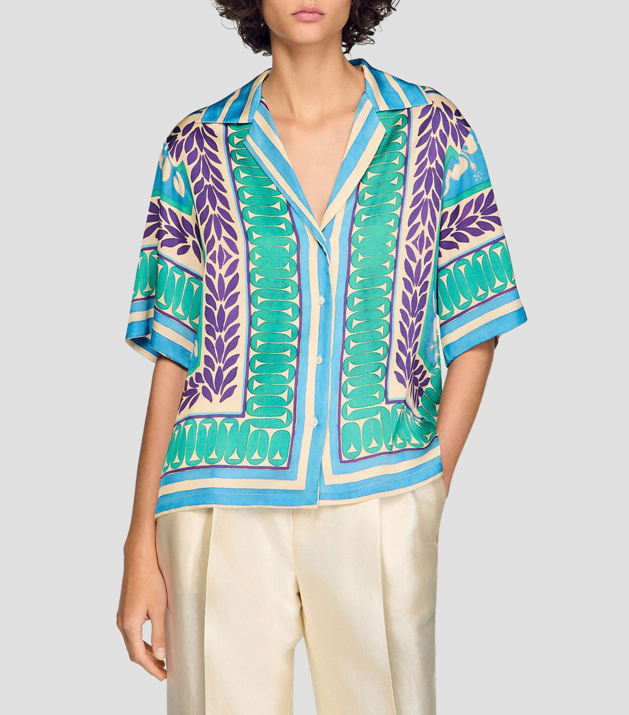 Camisa estampada manga corta Mujer