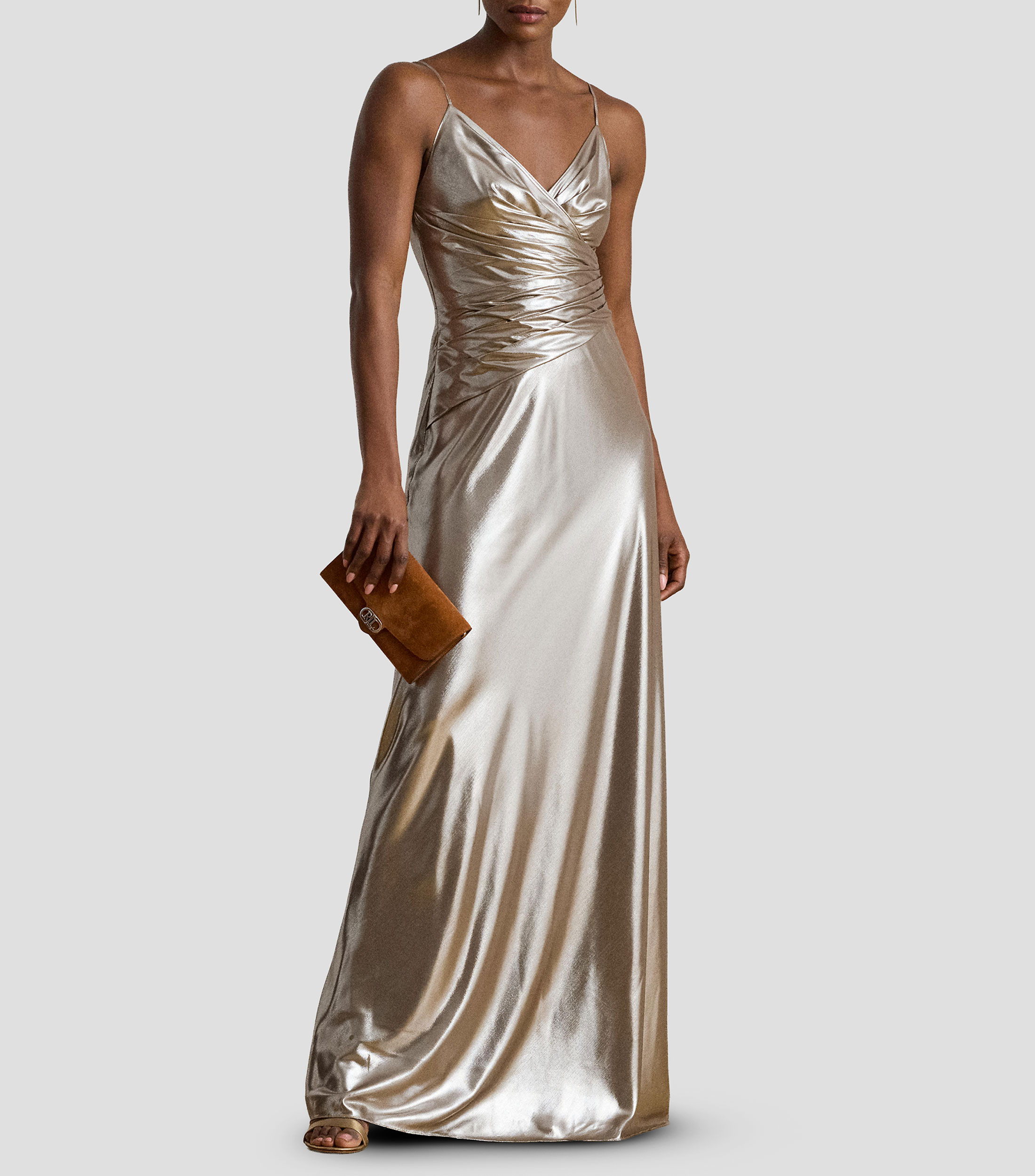 Vestido maxi de noche metalizado Mujer