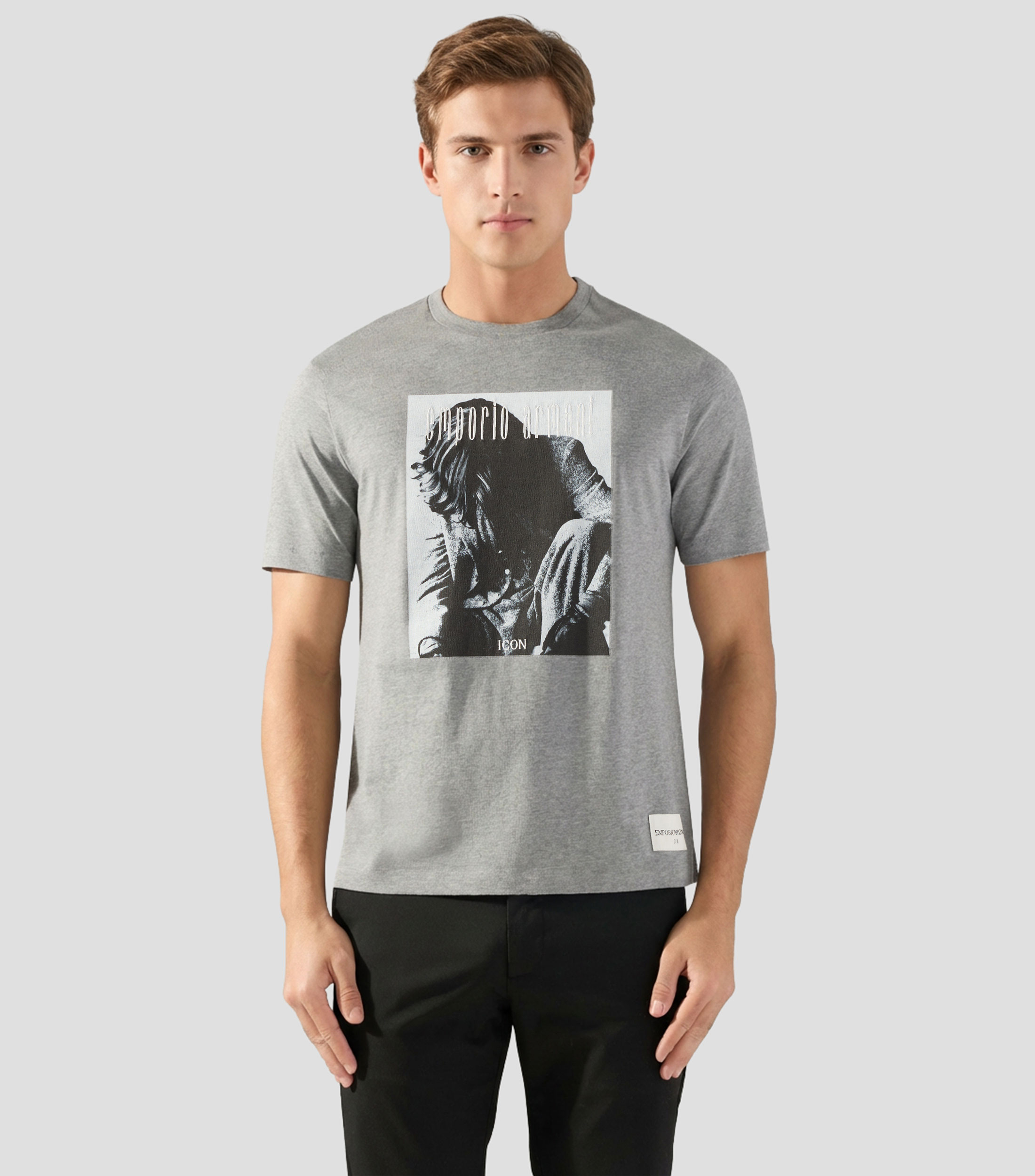 Playera de cuello redondo con manga corta estampada Hombre