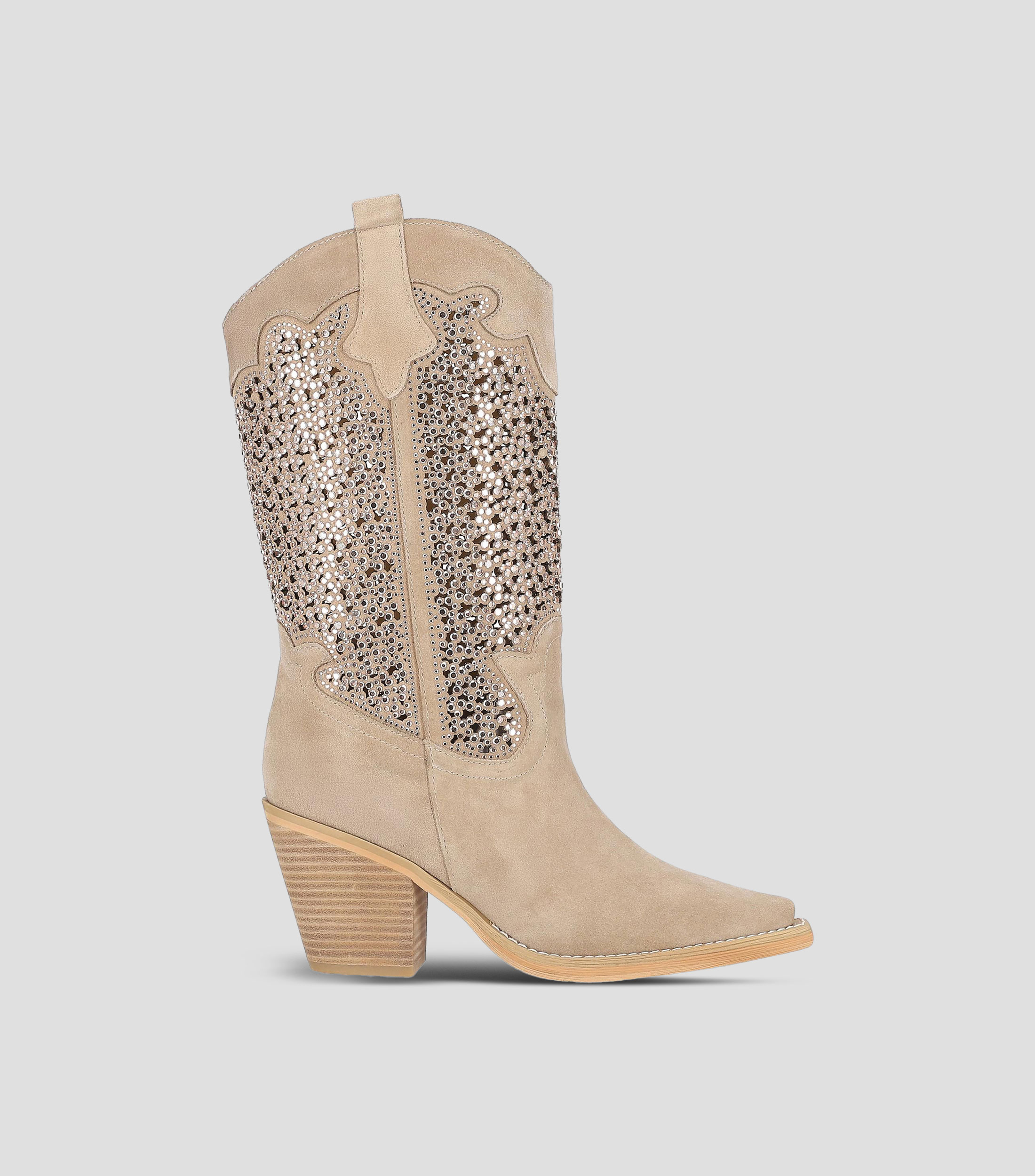 Botas en Piel con Tacón Alto Cuadrado Mujer