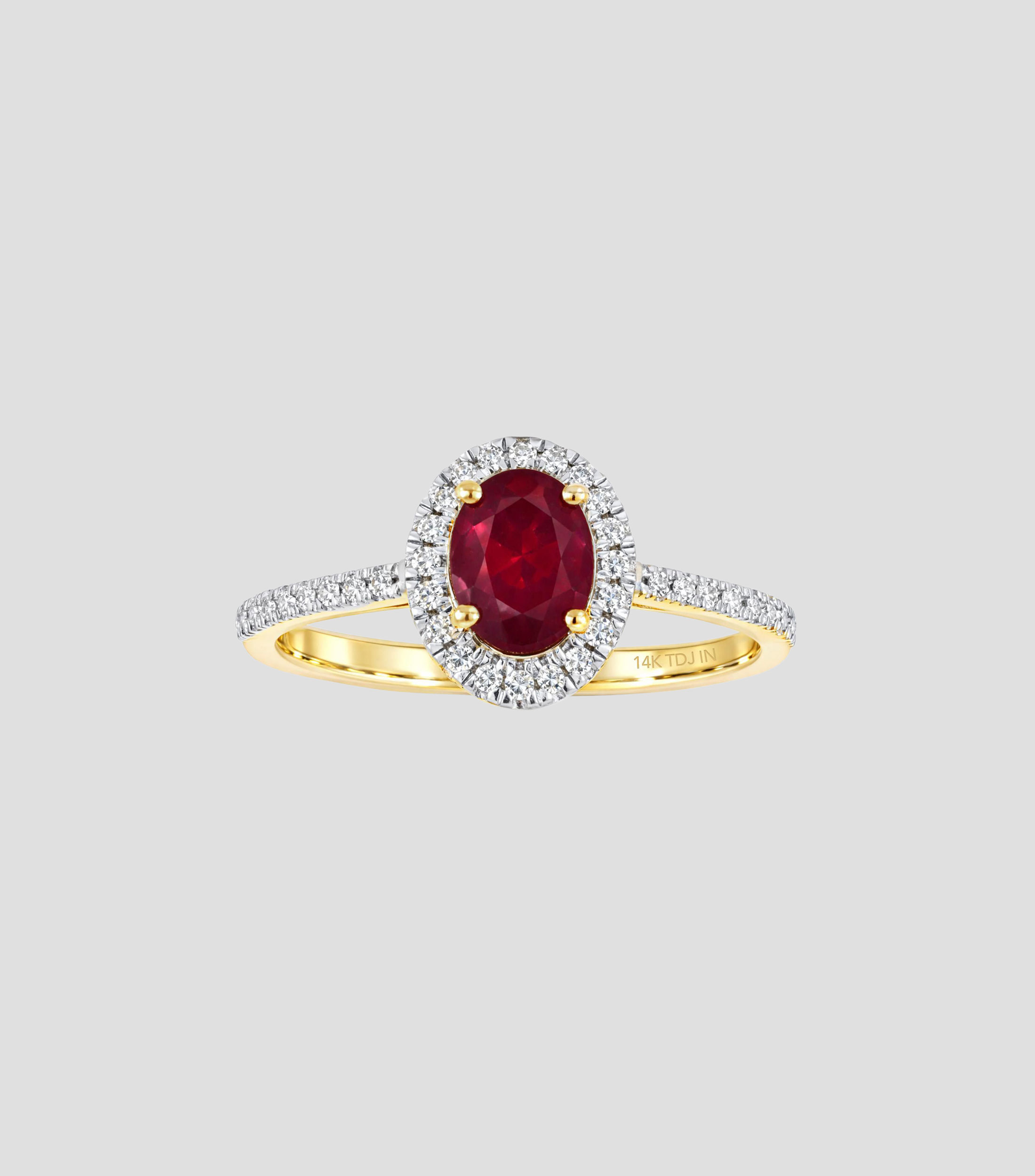 Anillo en Oro amarillo de 14 Kilates con rubí y diamantes Mujer
