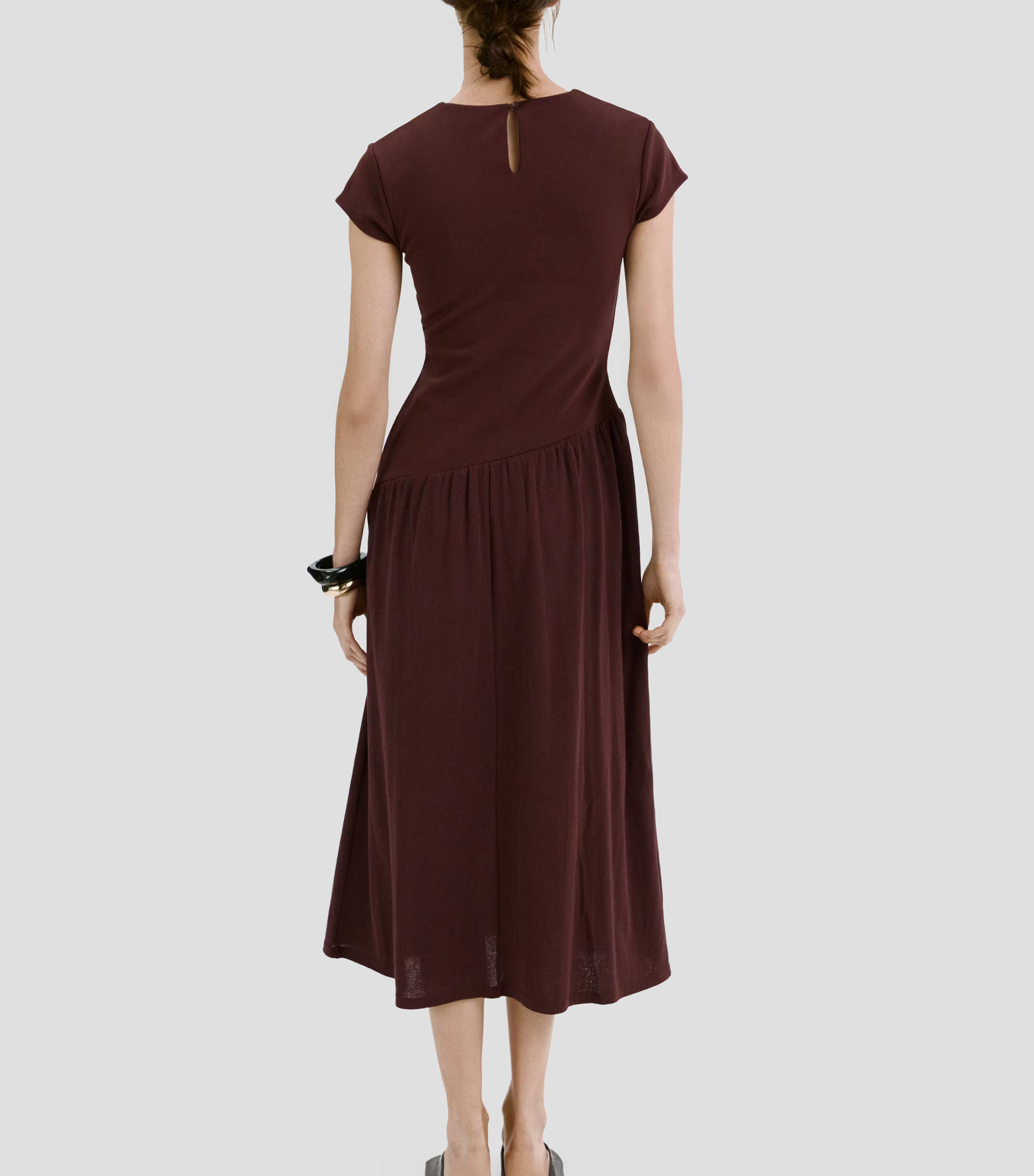 Vestido midi manga corta liso Mujer