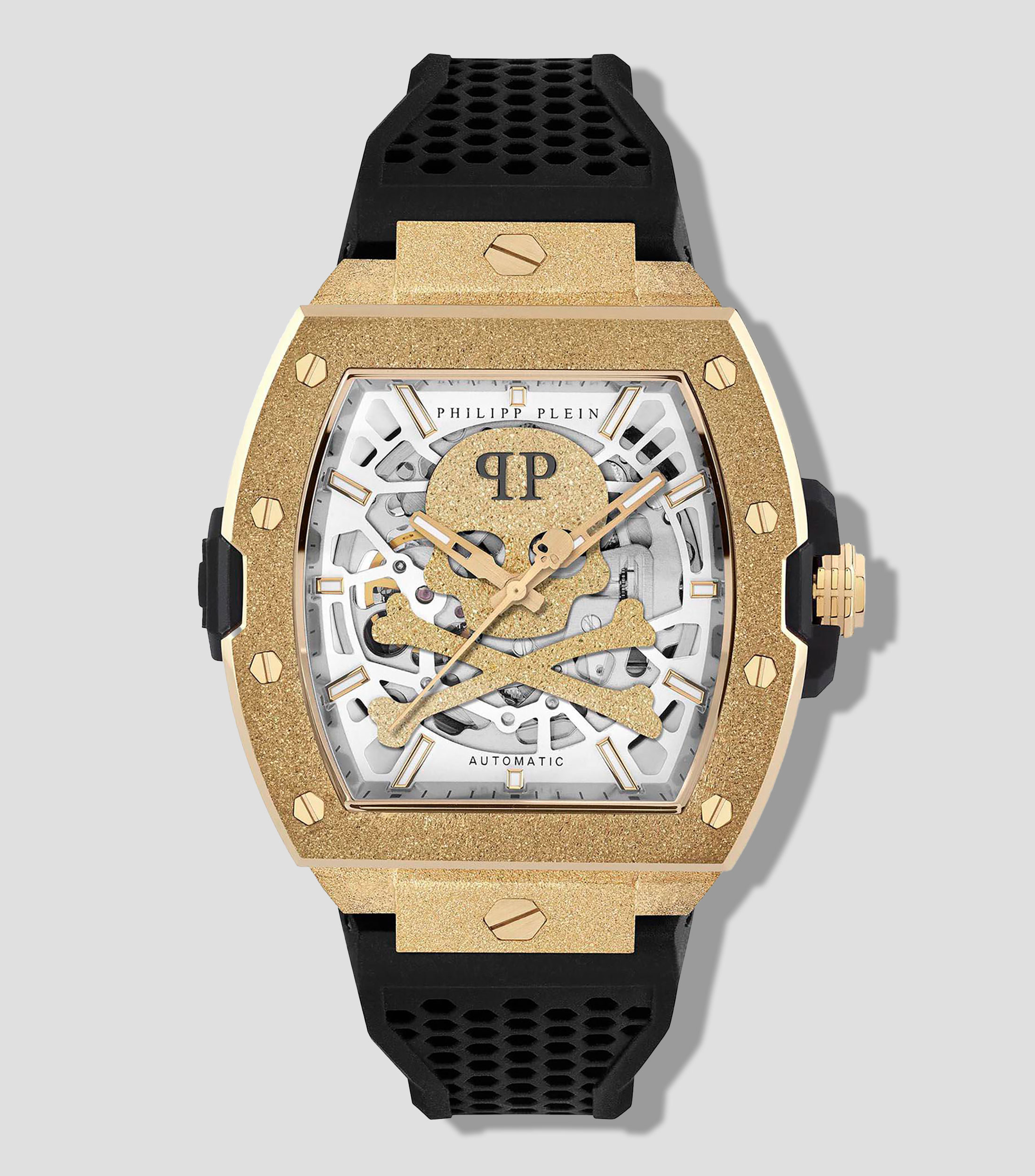 Reloj para hombre Skeleton Casual, Dorado, Negro