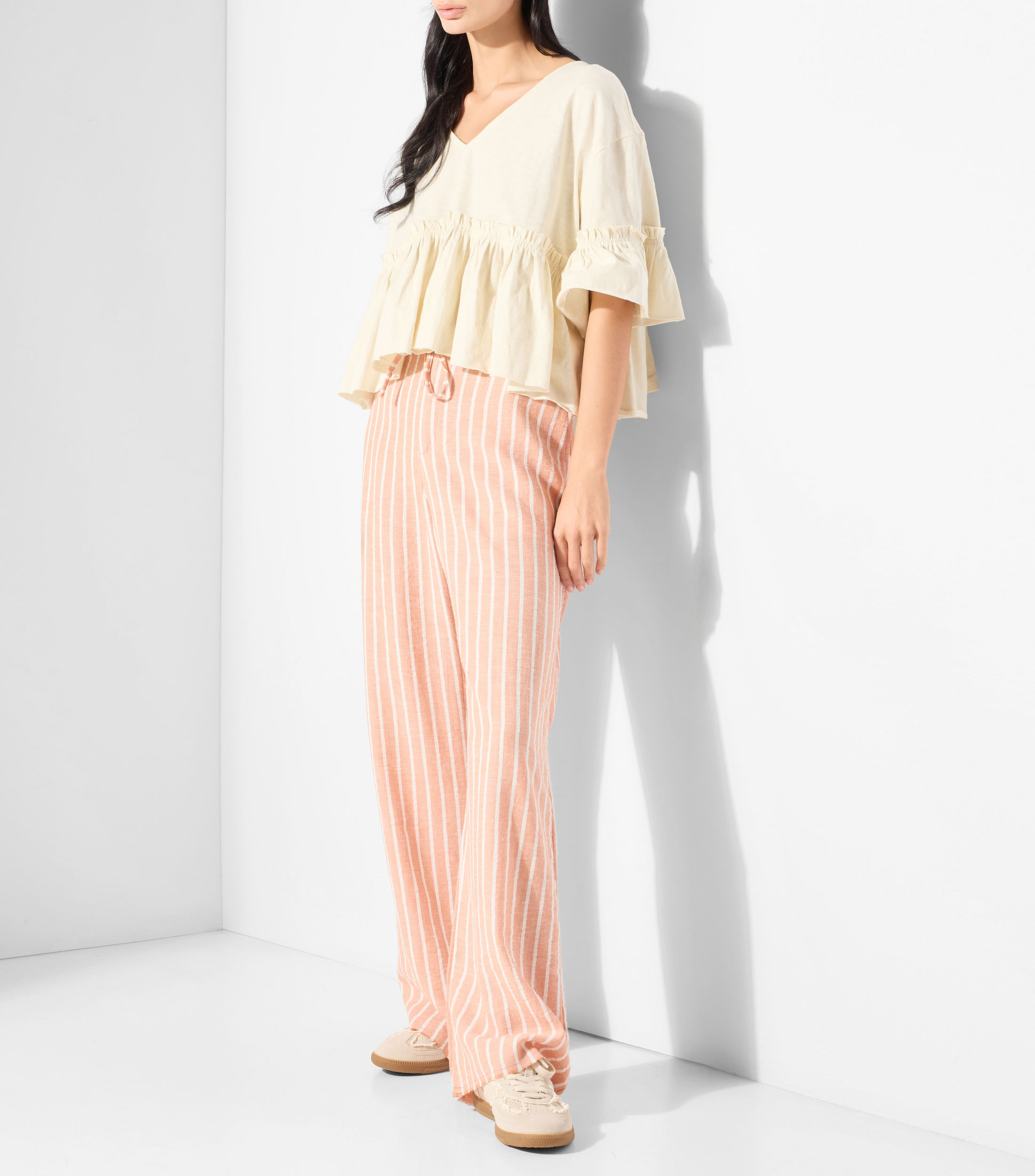 Blusa lisa con manga corta Mujer