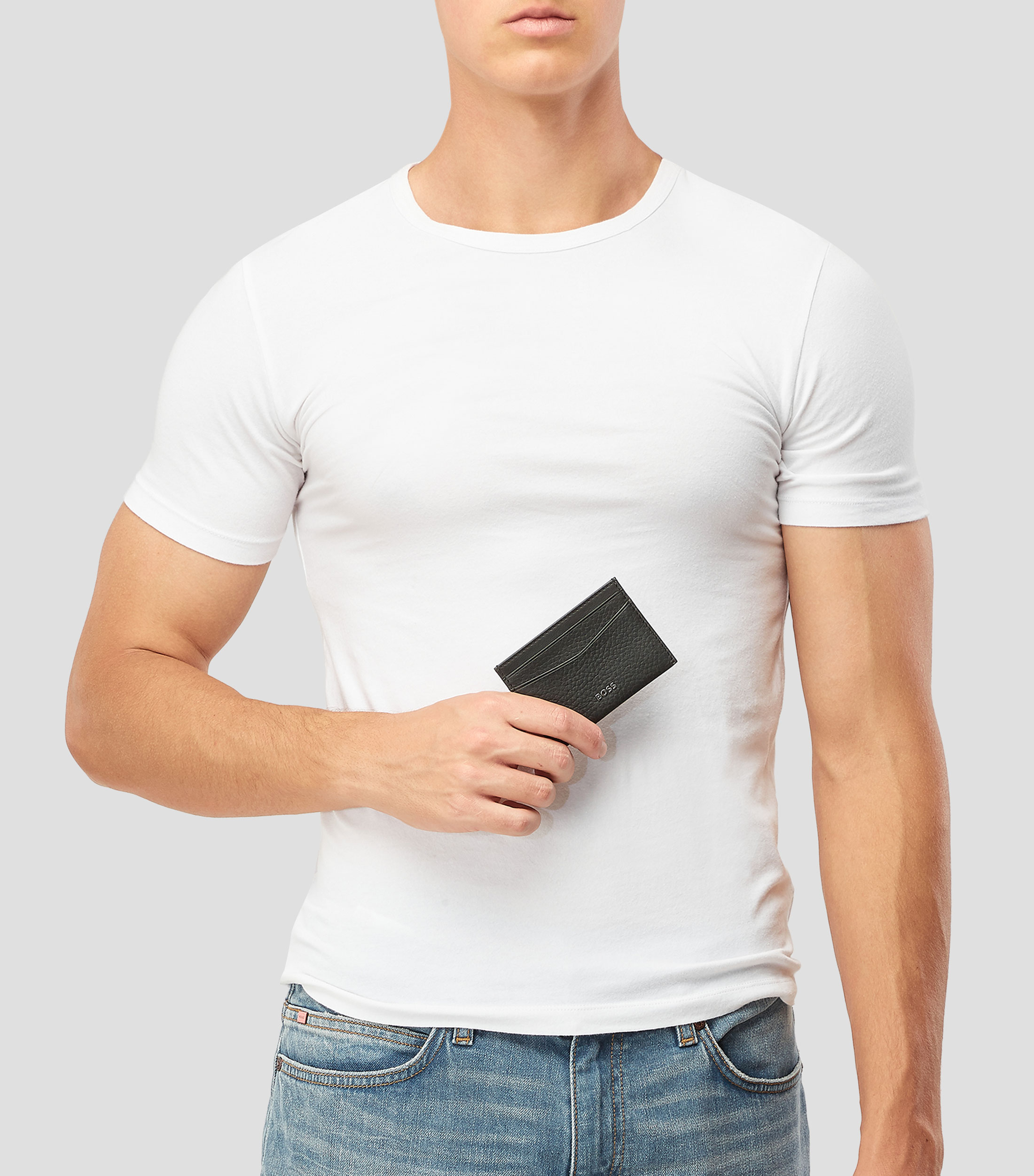 Tarjetero en piel granulada con letras de logotipo metálicas Hombre