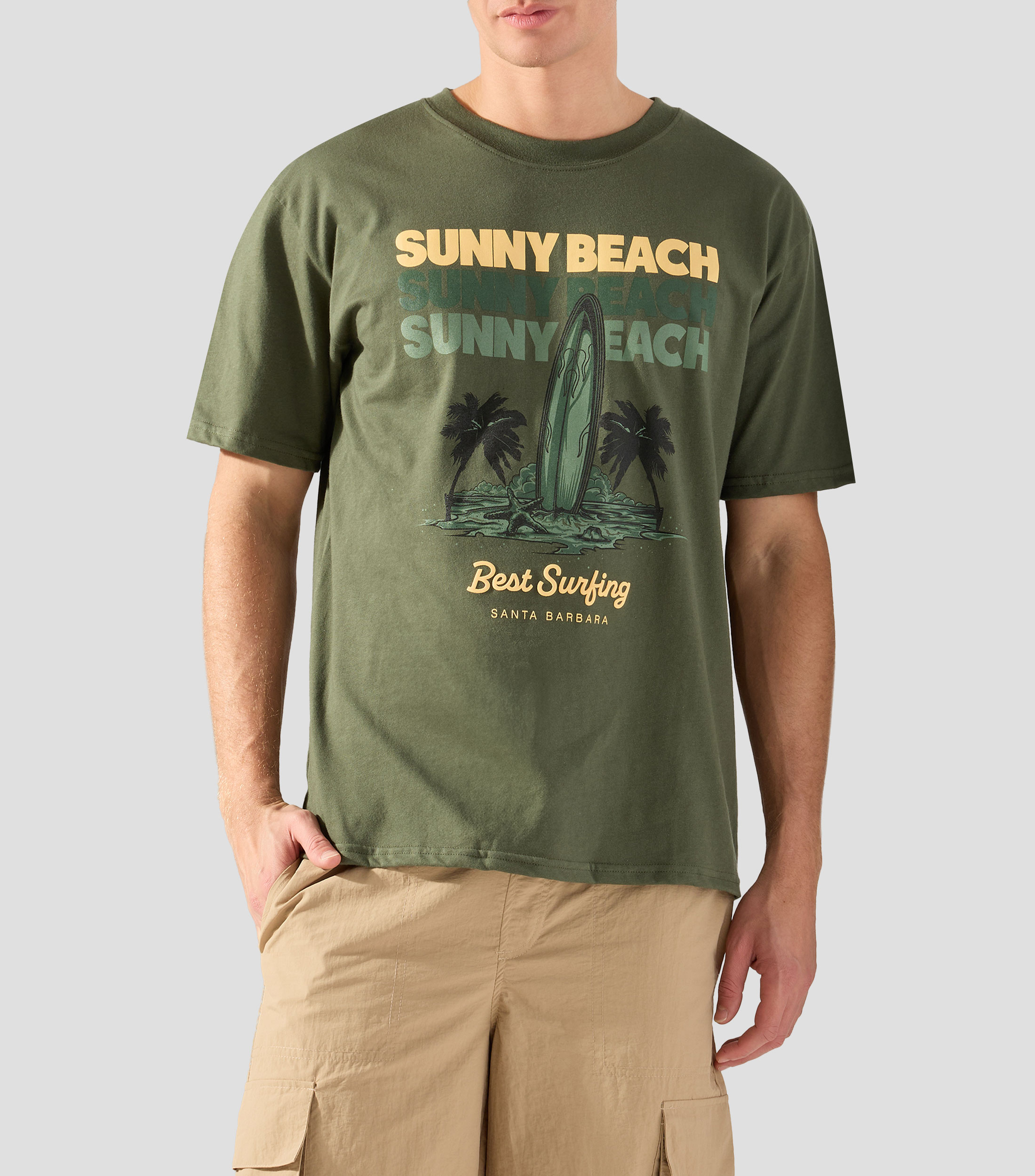 Playera de cuello redondo con manga corta estampada Hombre