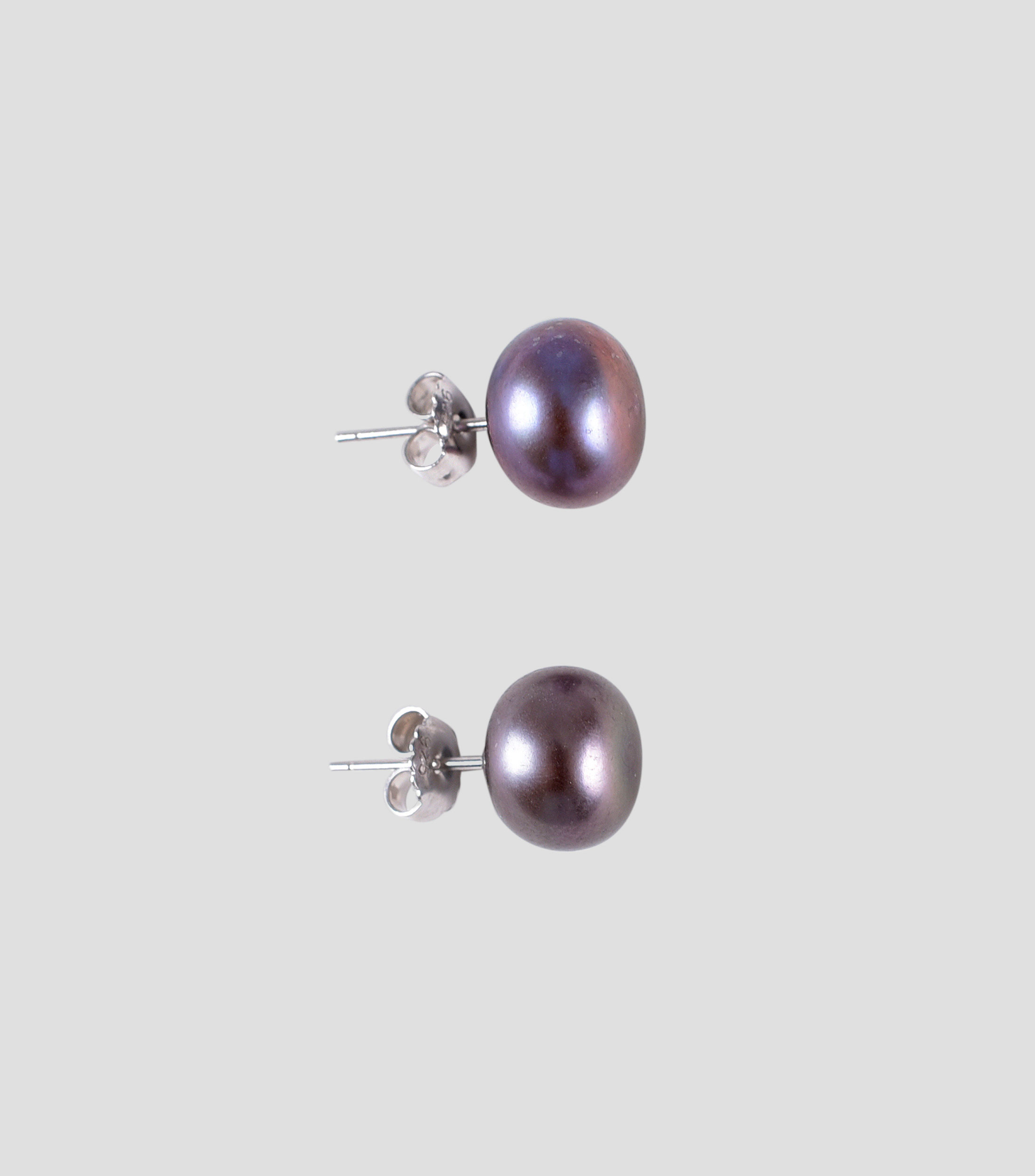 Aretes Broquel de Perla Negra 11 mm Plata Mujer