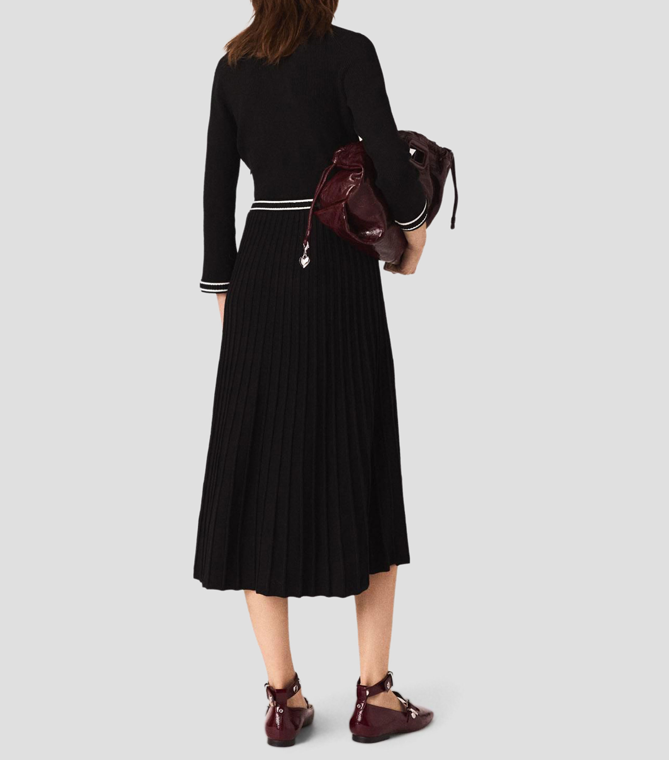 Vestido midi con manga 3/4 liso Mujer