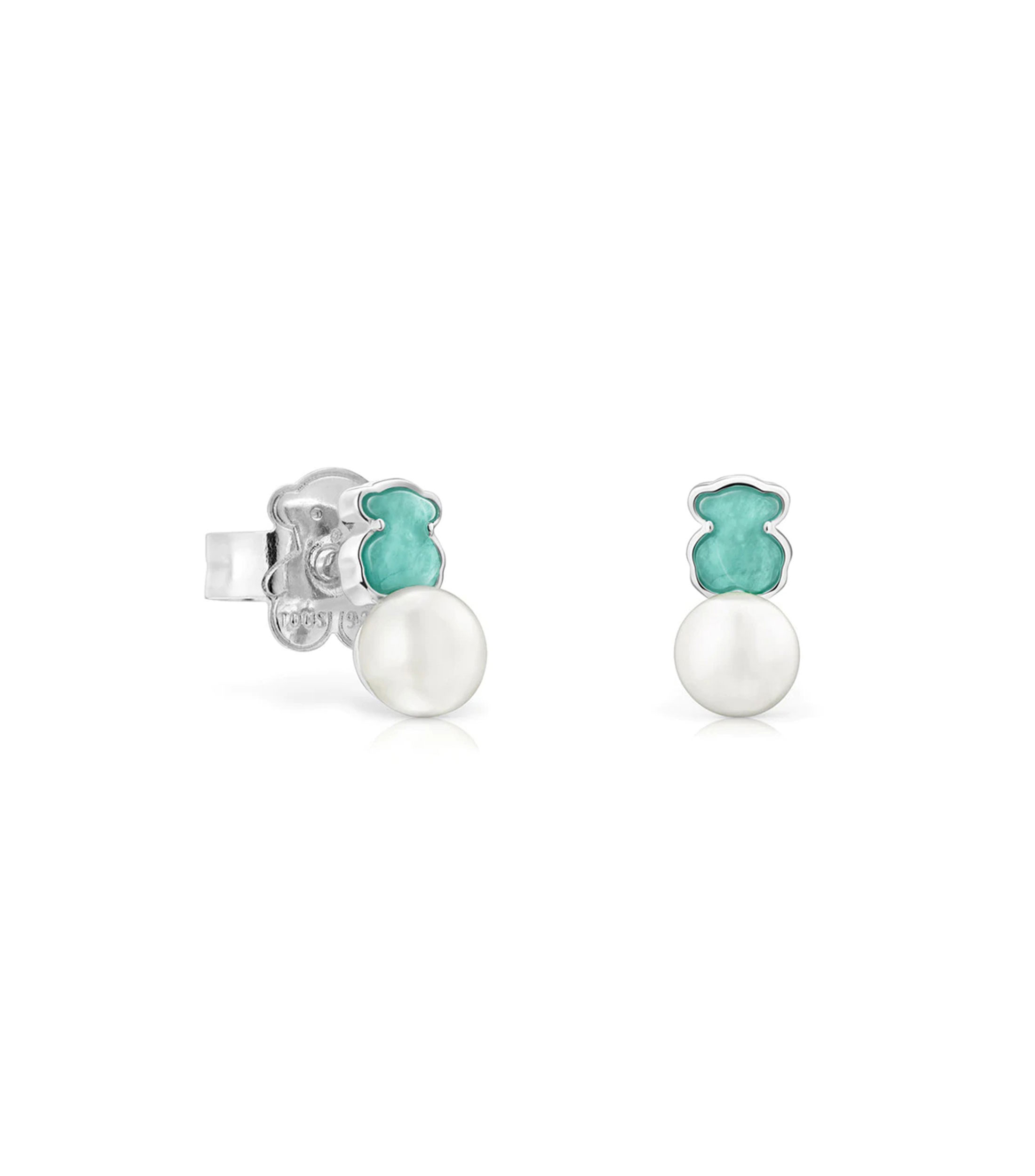 Aretes en plata con amazonita y perla Mujer