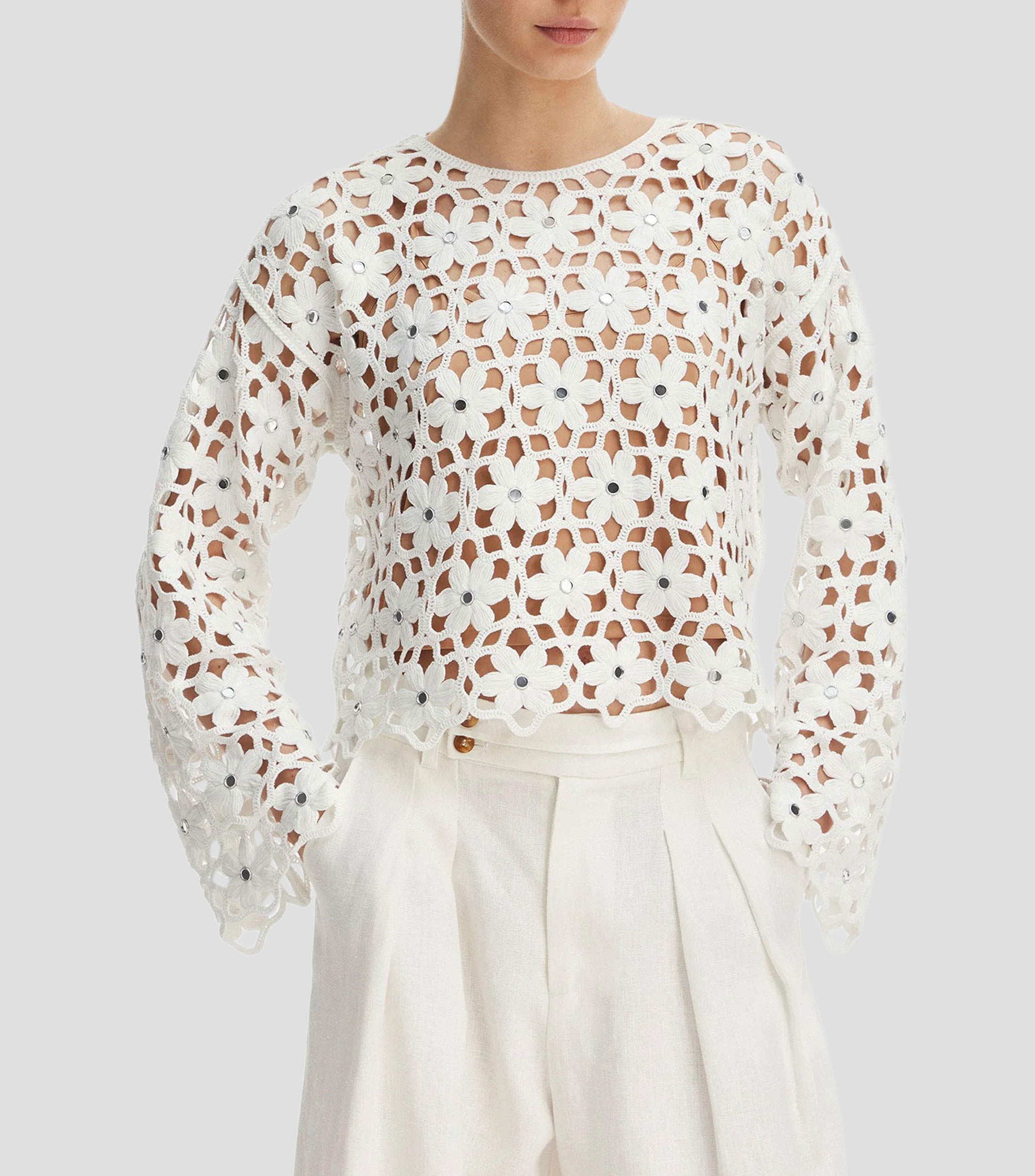 Blusa crochet fantasía manga larga Mujer