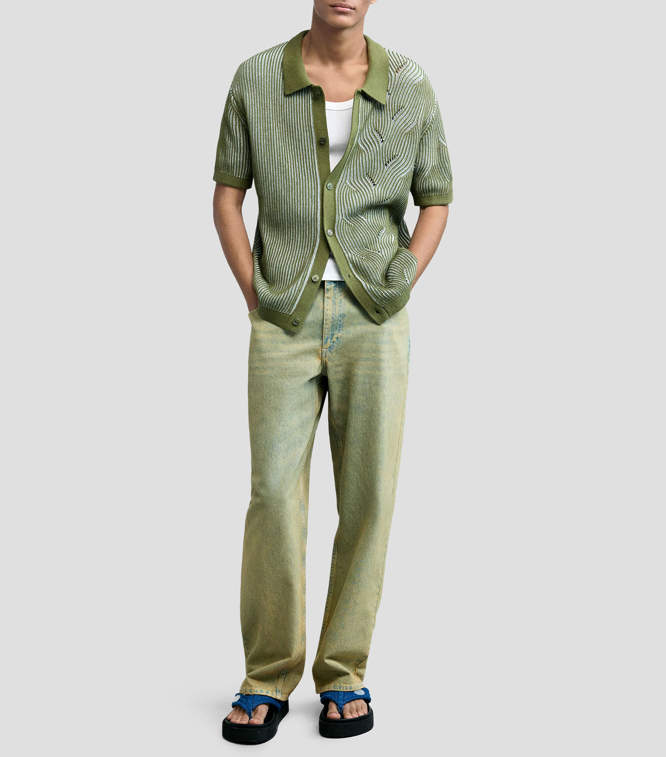 Camisa tejido sólido manga corta Hombre