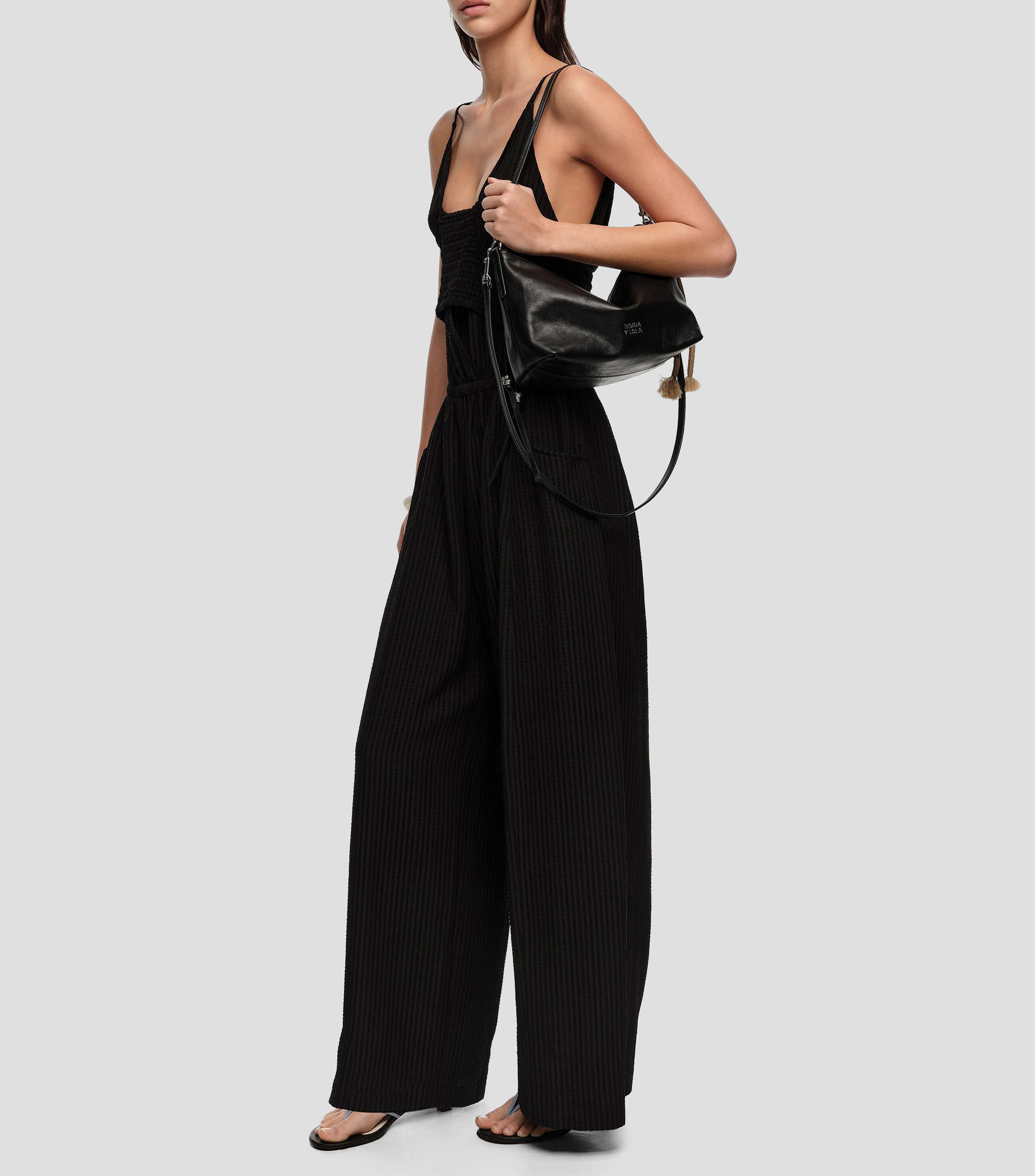 Jumpsuit tirantes top interior fruncido negro Mujer