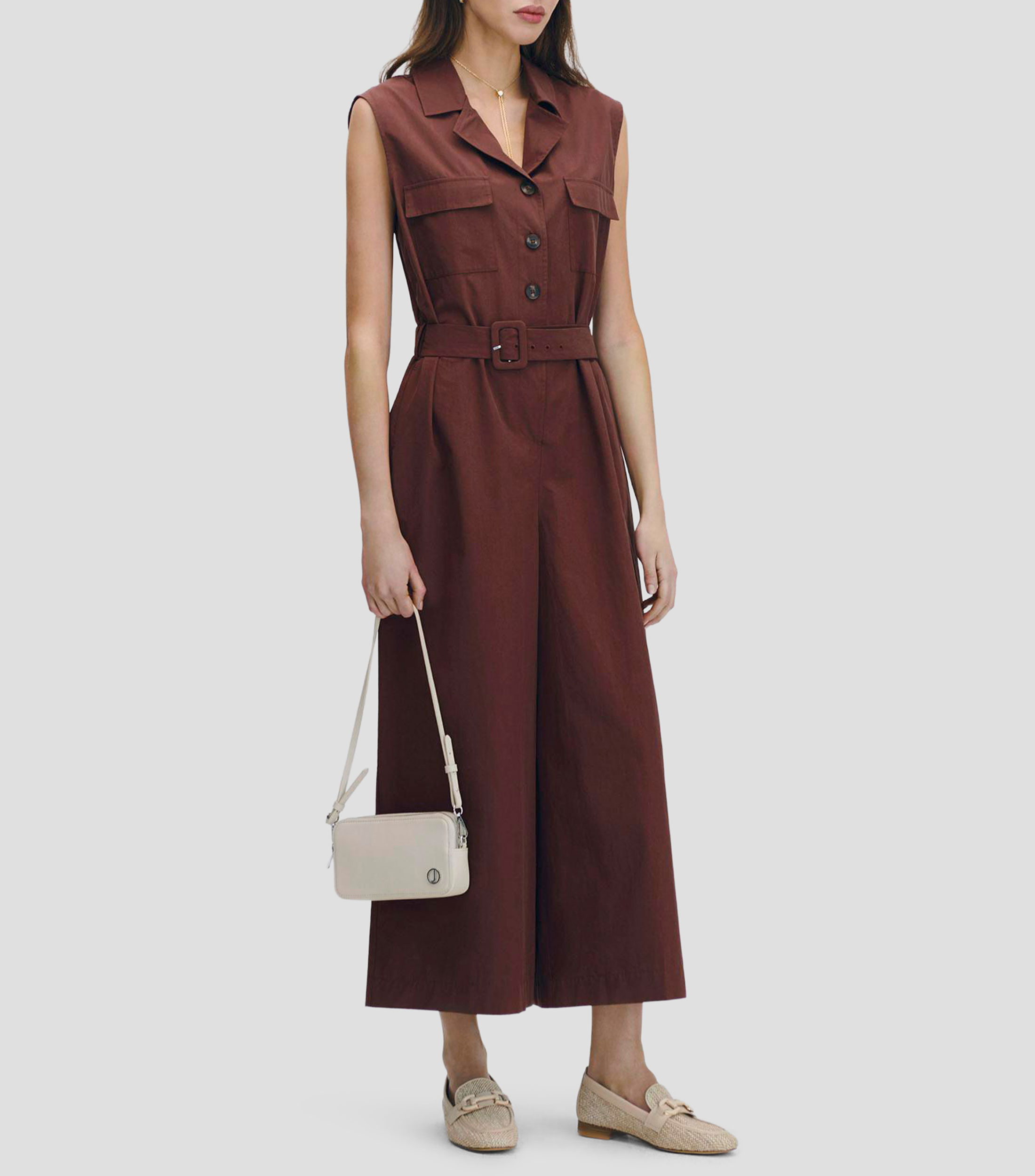 Jumpsuit Palazzo Con Solapa Y Cinturón Mujer