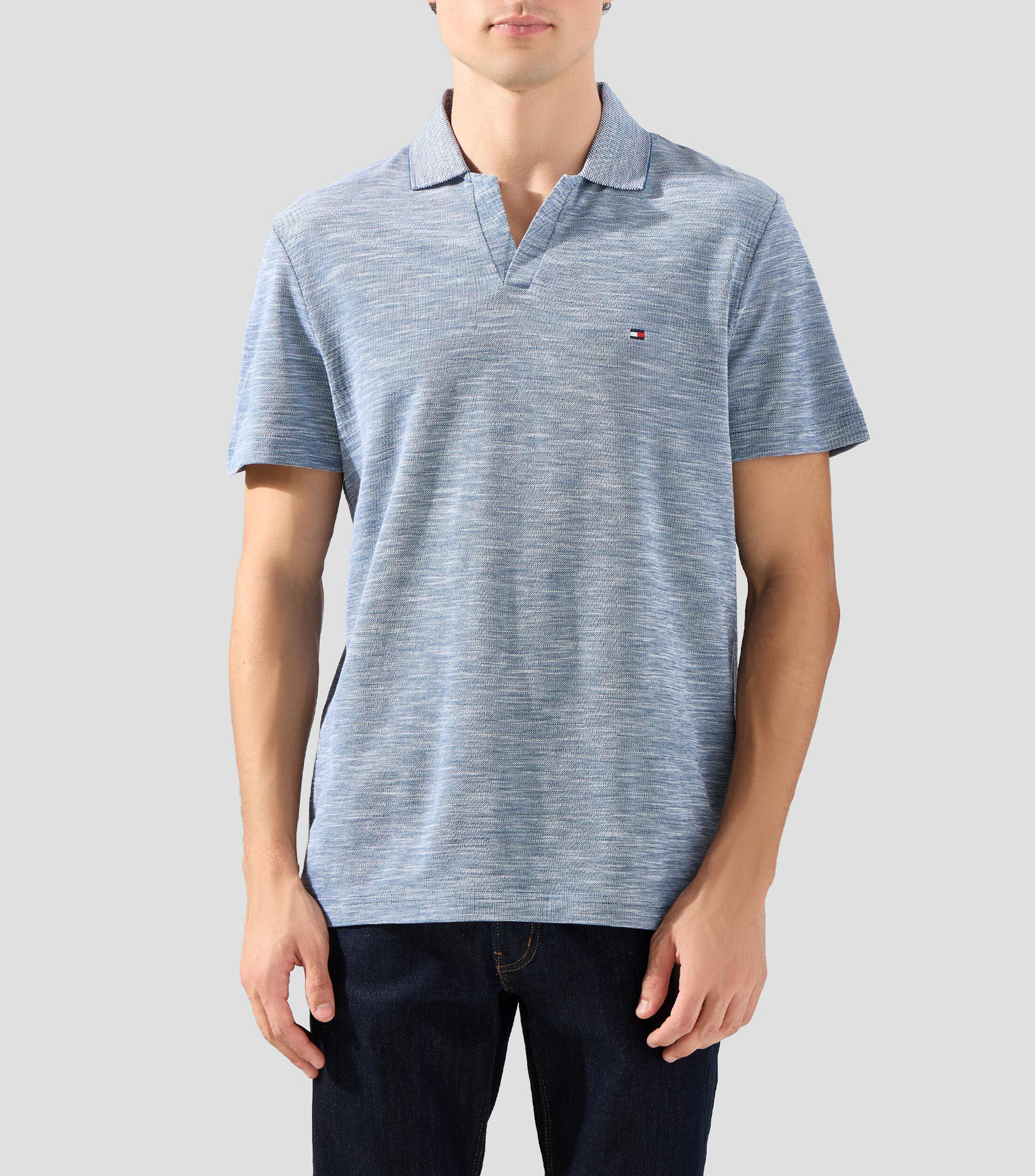 Playera tipo polo manga corta jaspeada Hombre